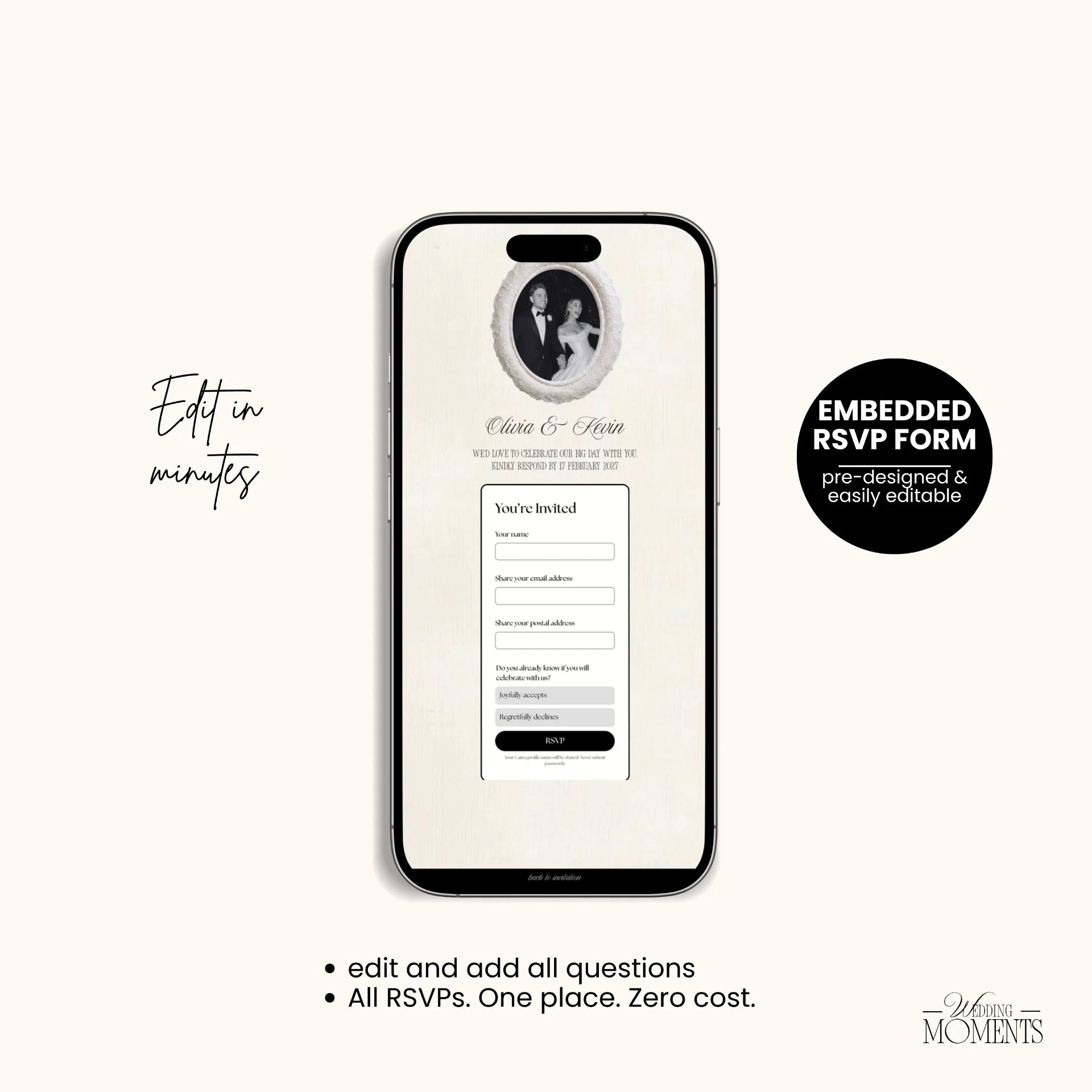 Save the Date Website Template | Black and White Old Money E001 Wedding Moments Digital Download Wedding Moments