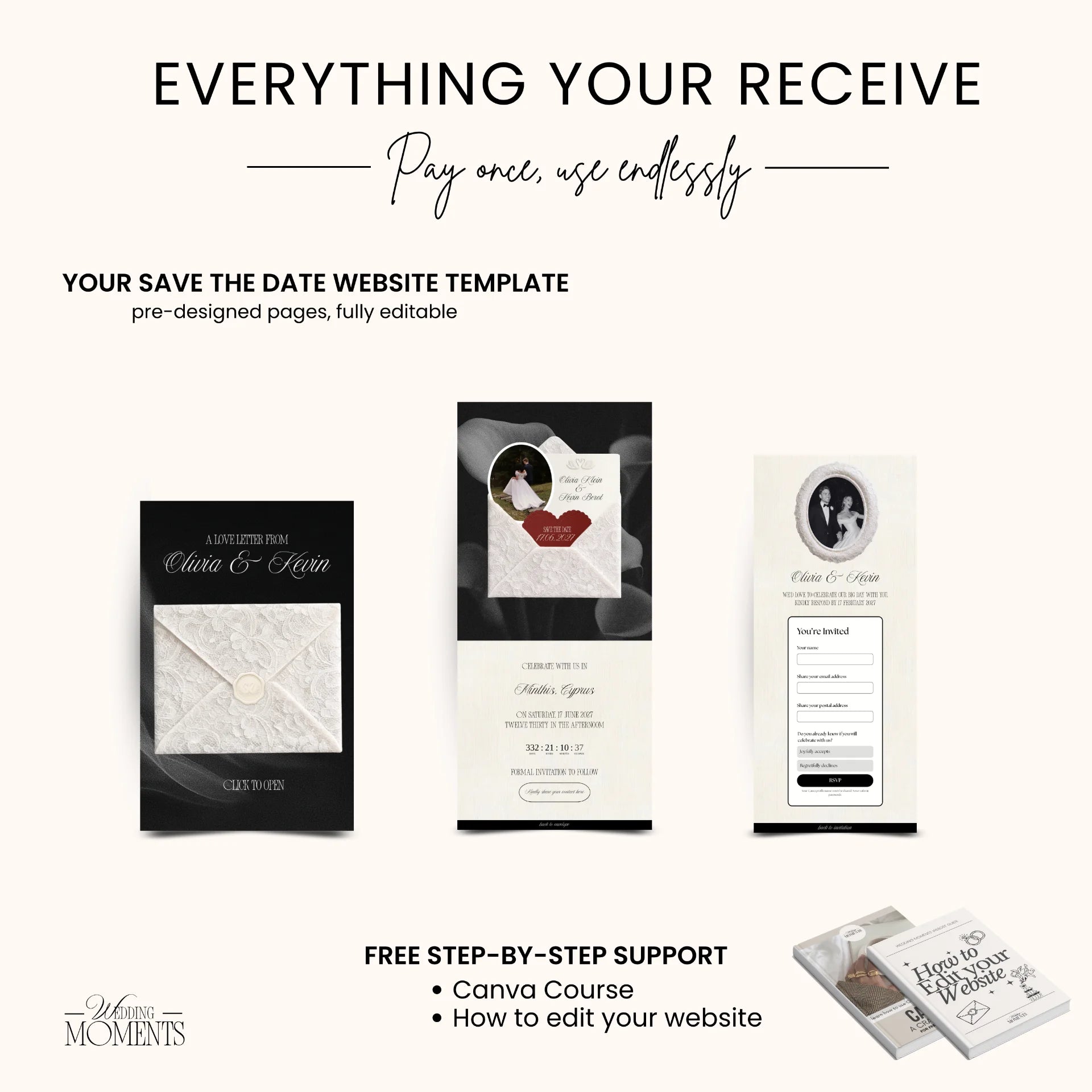 Save the Date Website Template | Black and White Old Money E001 Wedding Moments Digital Download Wedding Moments