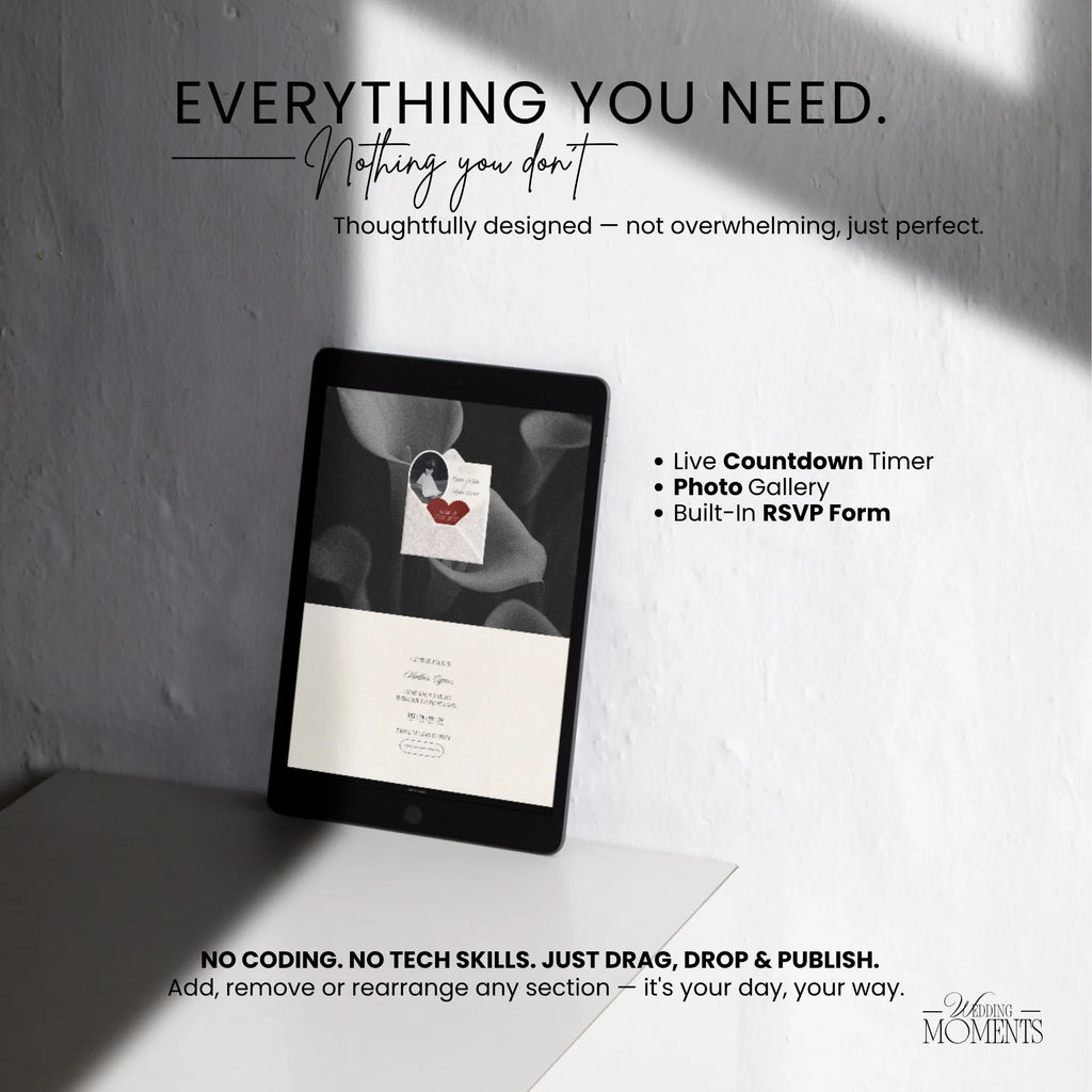 Save the Date Website Template | Black and White Old Money E001 Wedding Moments Digital Download Wedding Moments