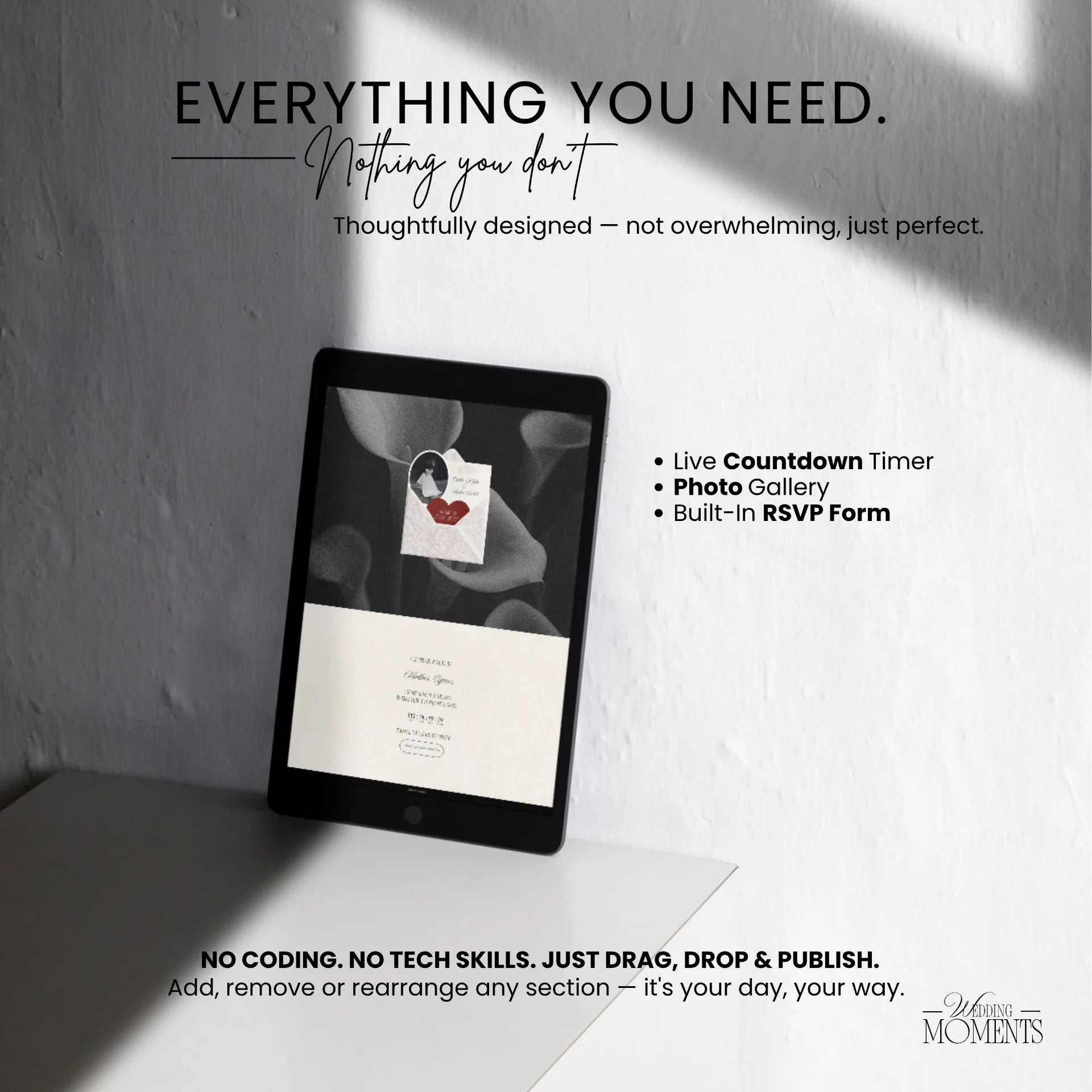 Save the Date Website Template | Black and White Old Money E001 Wedding Moments Digital Download Wedding Moments