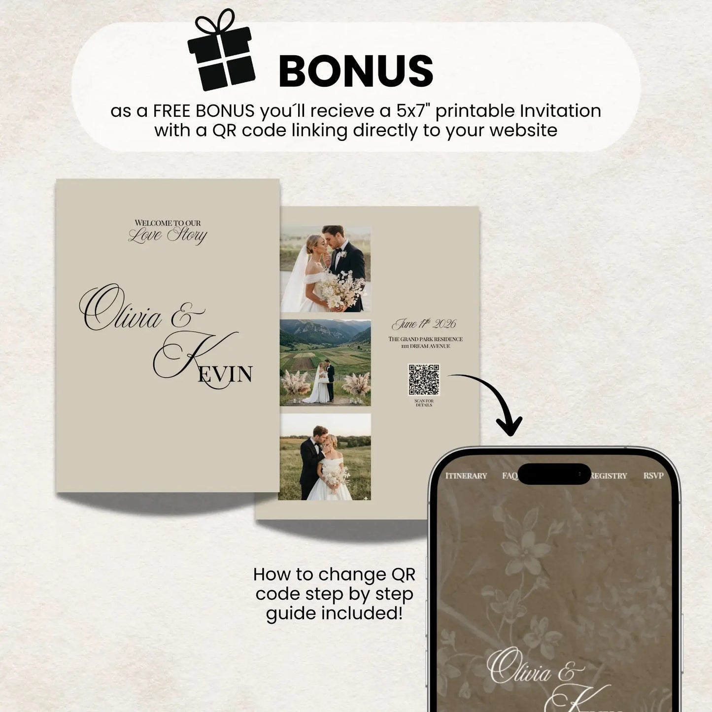 Beige Floral Wedding Invitation Website with music - RSVP Save the Date Website Wedding Moments  Wedding Moments