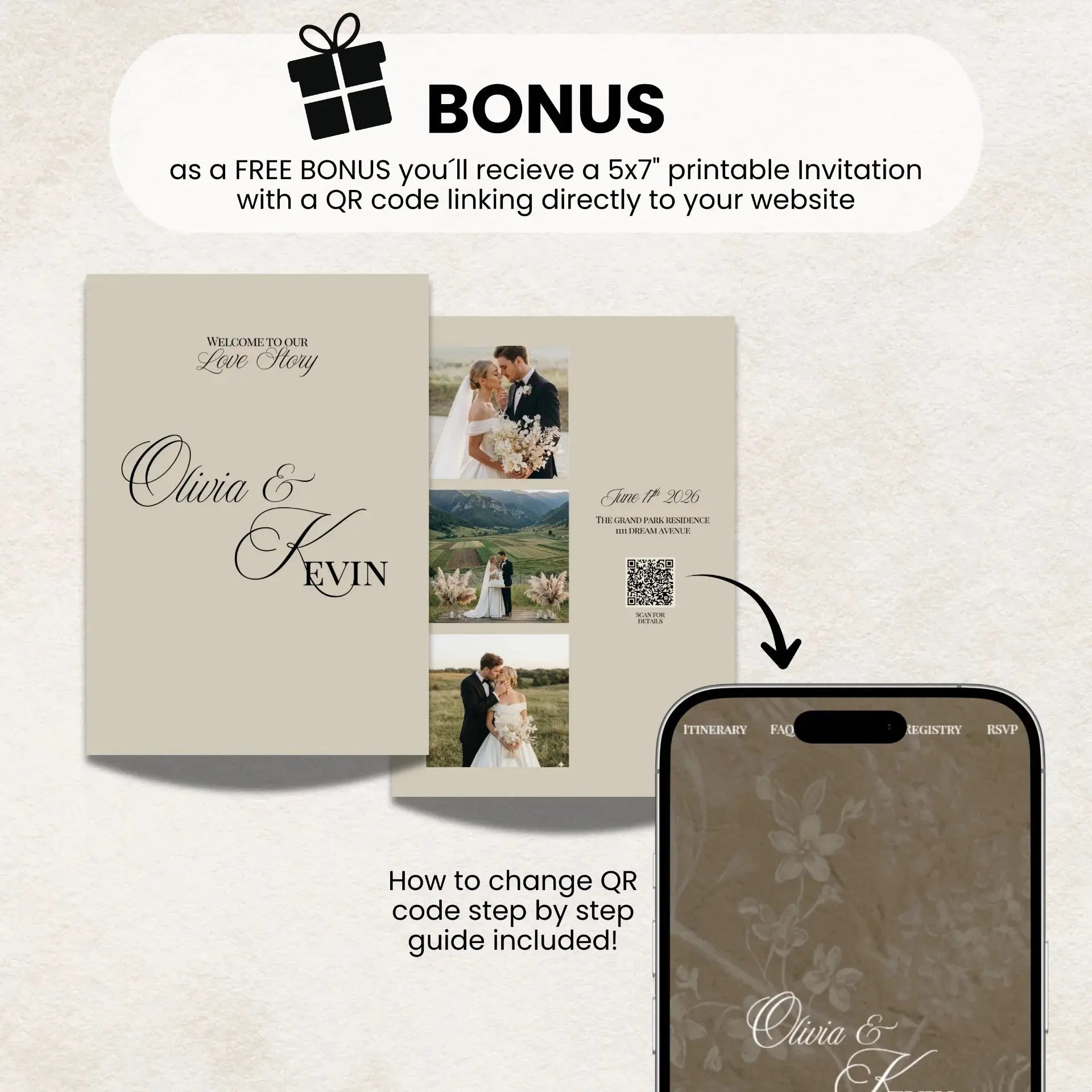 Beige Floral Wedding Invitation Website with music - RSVP Save the Date Website Wedding Moments  Wedding Moments