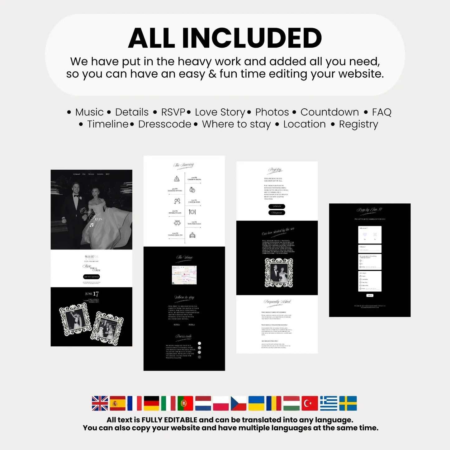 Black and White Wedding Invitation Website with music - RSVP Save the Date Website Wedding Moments  Wedding Moments
