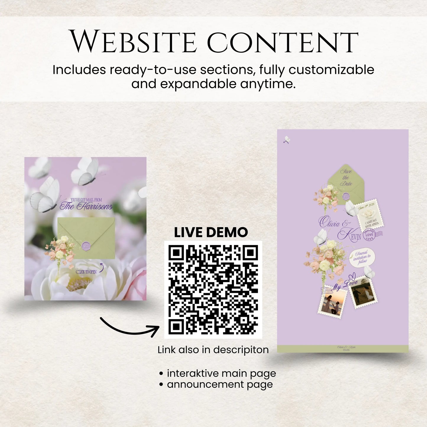 Interactive envelope wedding website opening screen