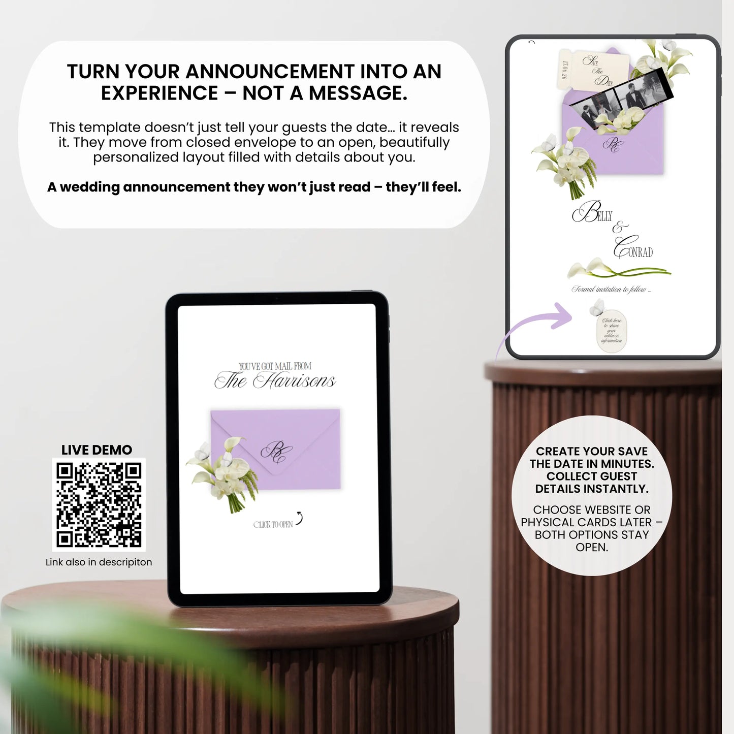 Interactive Save the Date wedding website with guest information section