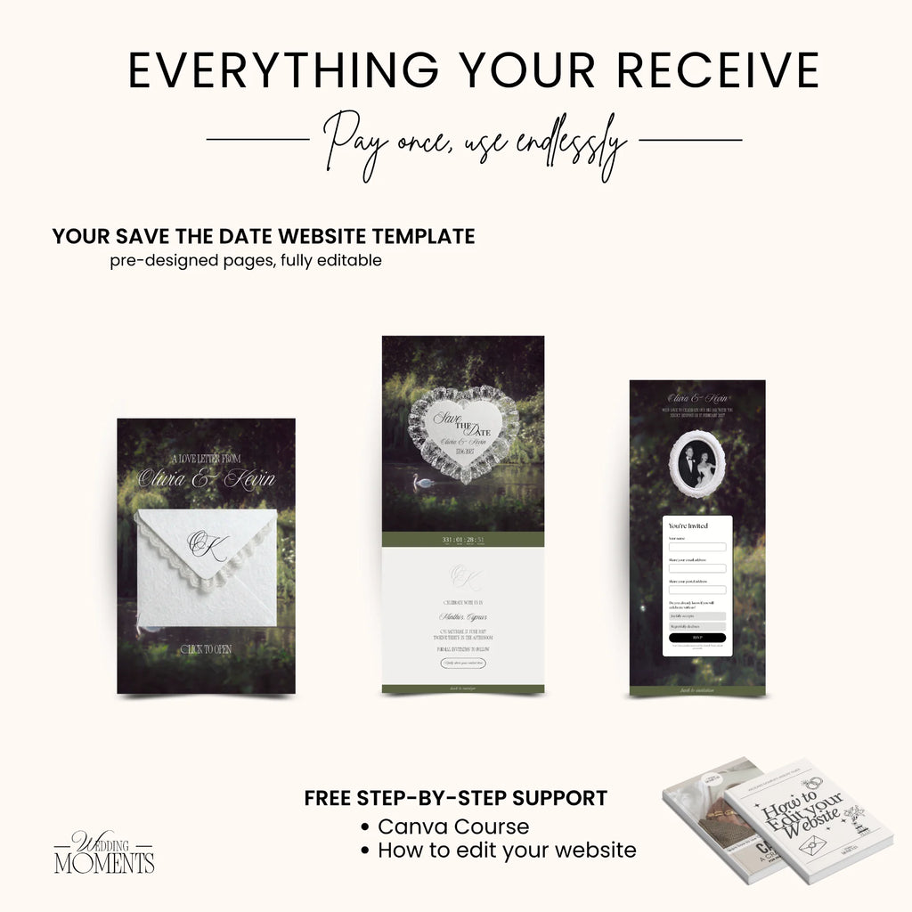 Save the Date Website Template | Countryside Green Sage Old Money E003 (Kopie) Wedding Moments Digital Download Wedding Moments