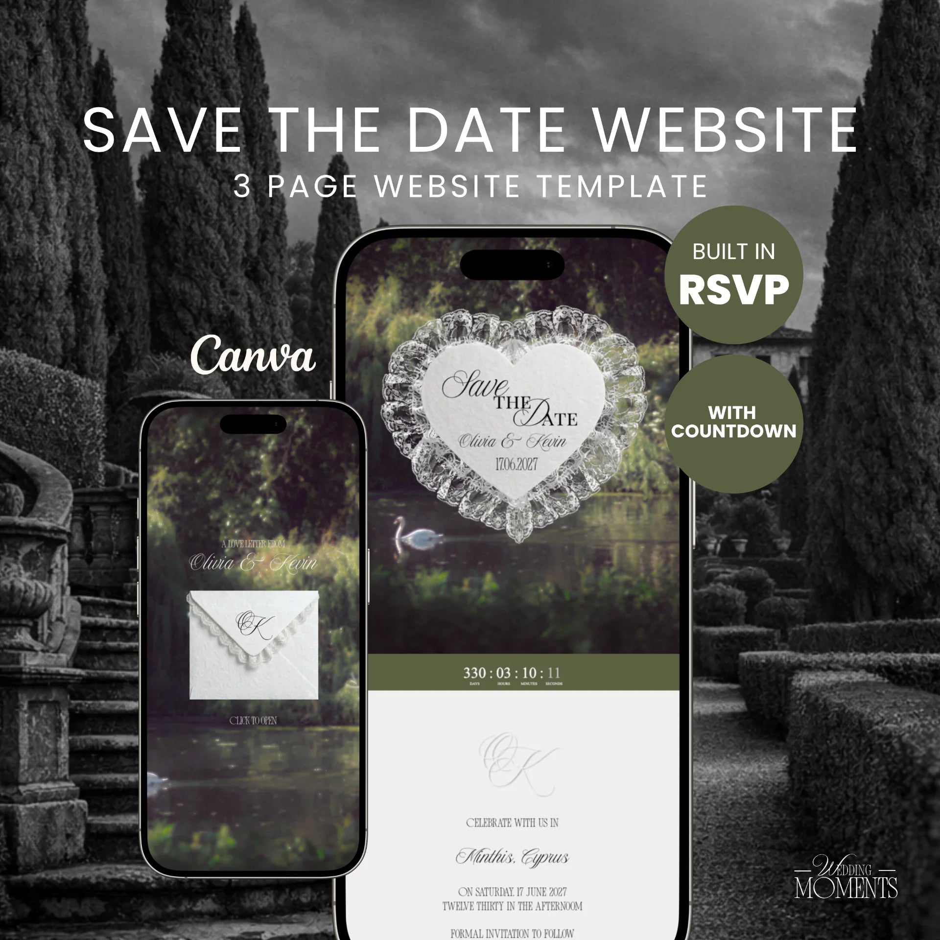 Save the Date Website Template | Countryside Green Sage Old Money E003 (Kopie) Wedding Moments Digital Download Wedding Moments