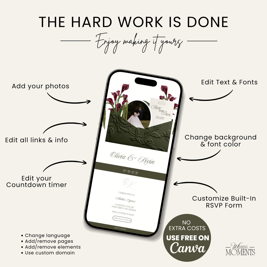 Save the Date Website Template | Olive Green  Envelope Old Money E005 (Kopie)