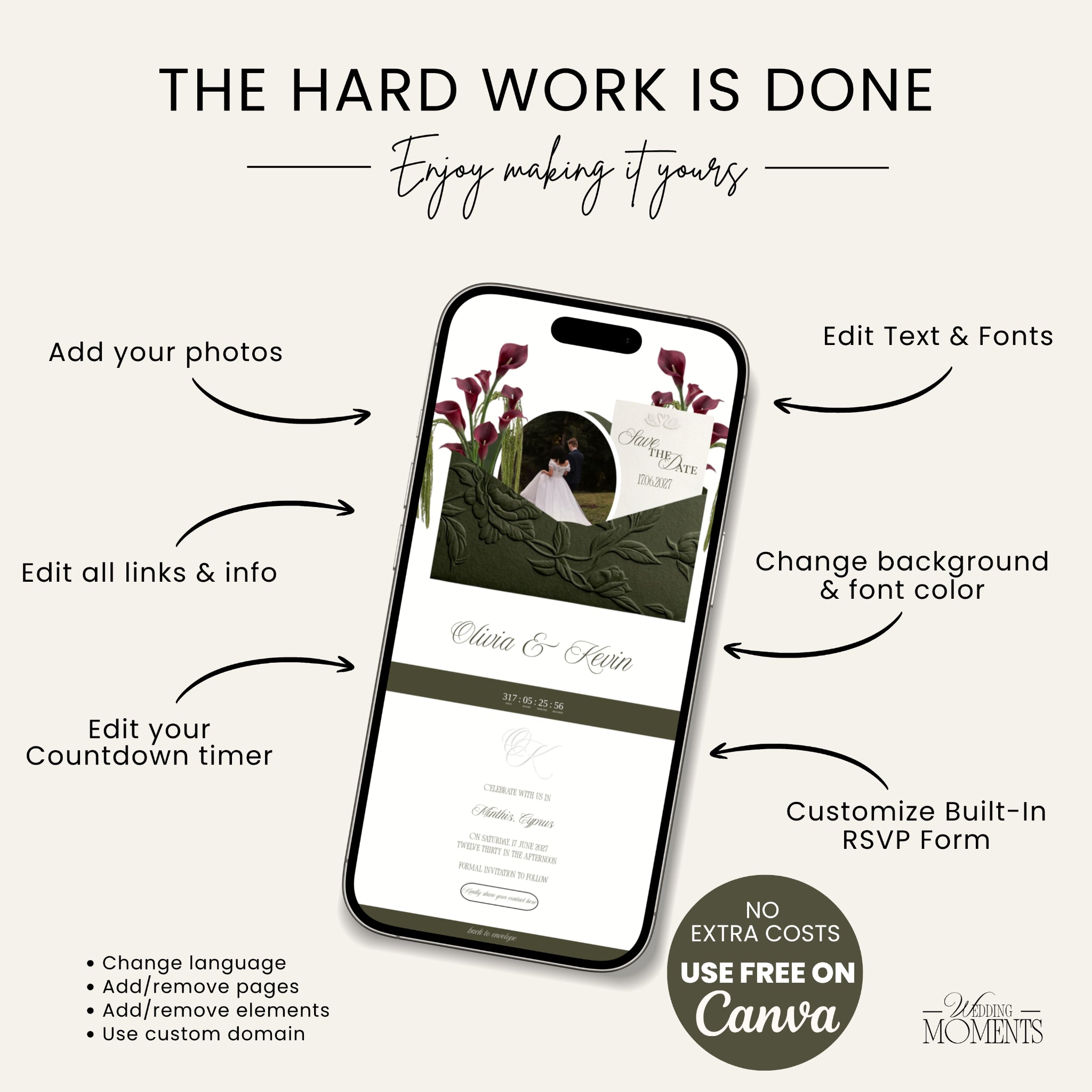 Save the Date Website Template | Olive Green  Envelope Old Money E005 (Kopie)