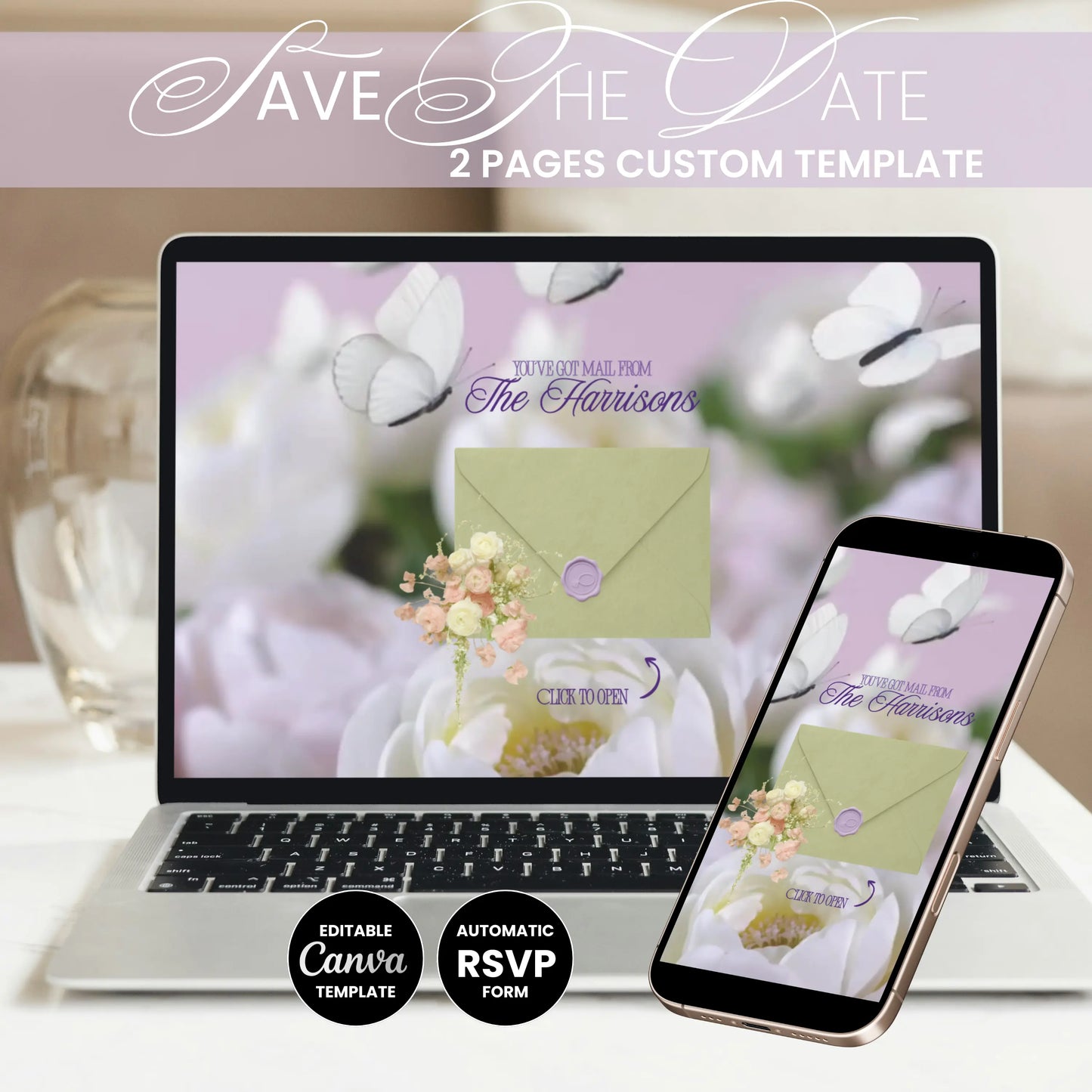 Luxury wedding website template displayed on laptop