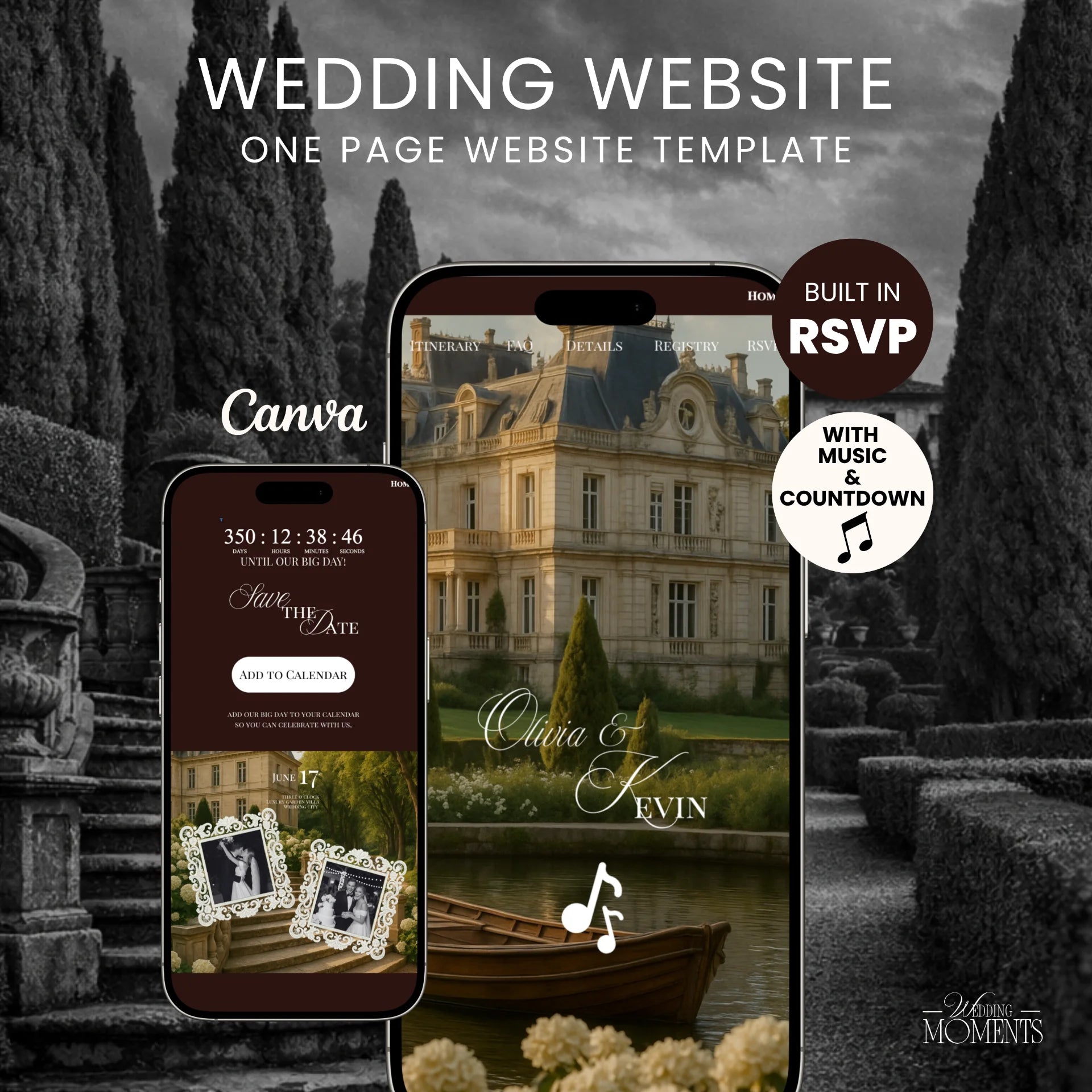 Website für Hochzeitseinladungen mit Musik – RSVP-Website (Save the Date) Wedding Moments Digital Download Wedding Moments