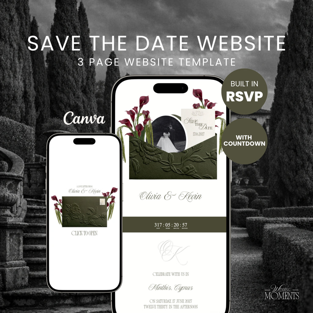 Save the Date Website Template | Olive Green  Envelope Old Money E005 (Kopie)