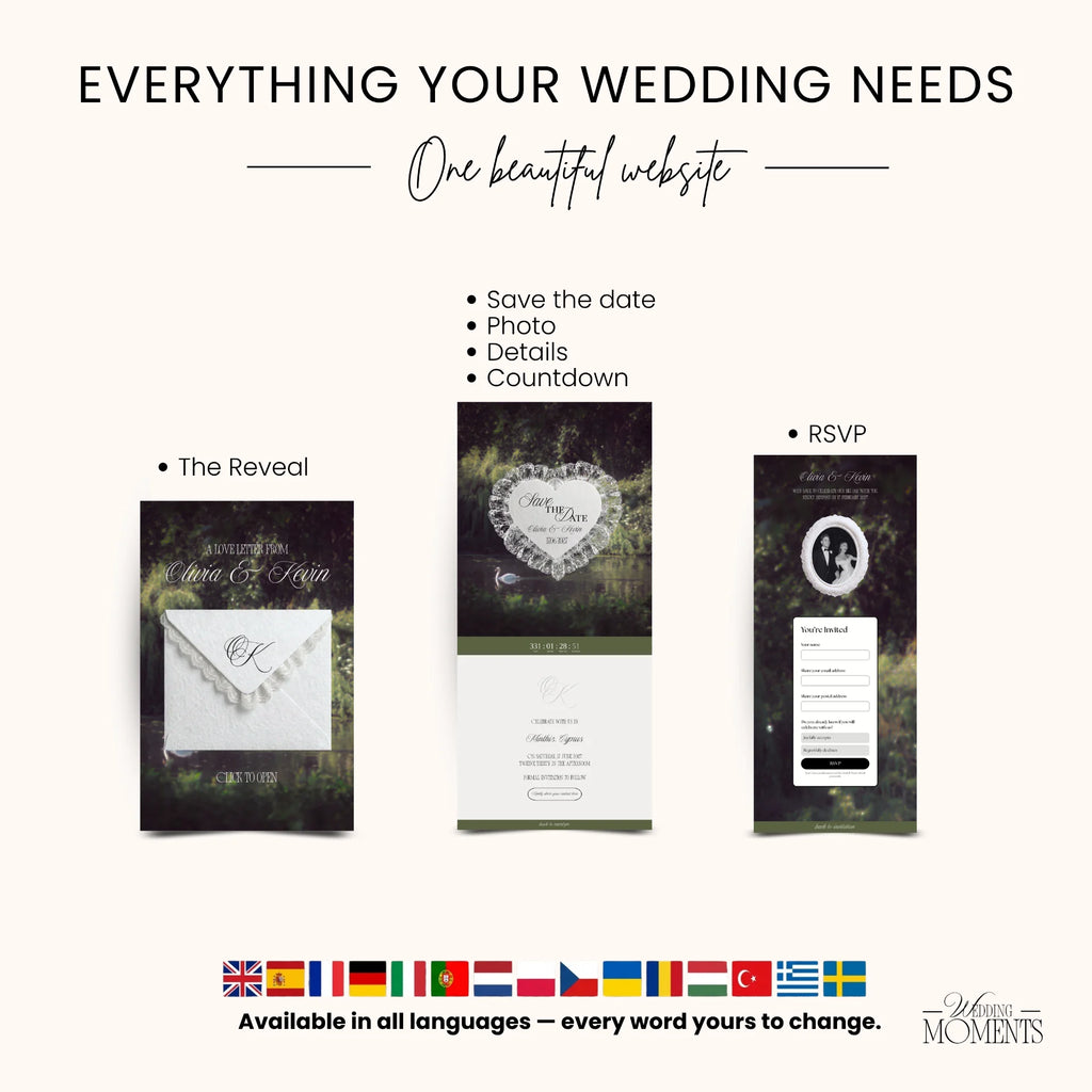 Save the Date Website Template | Countryside Green Sage Old Money E003 (Kopie) Wedding Moments Digital Download Wedding Moments