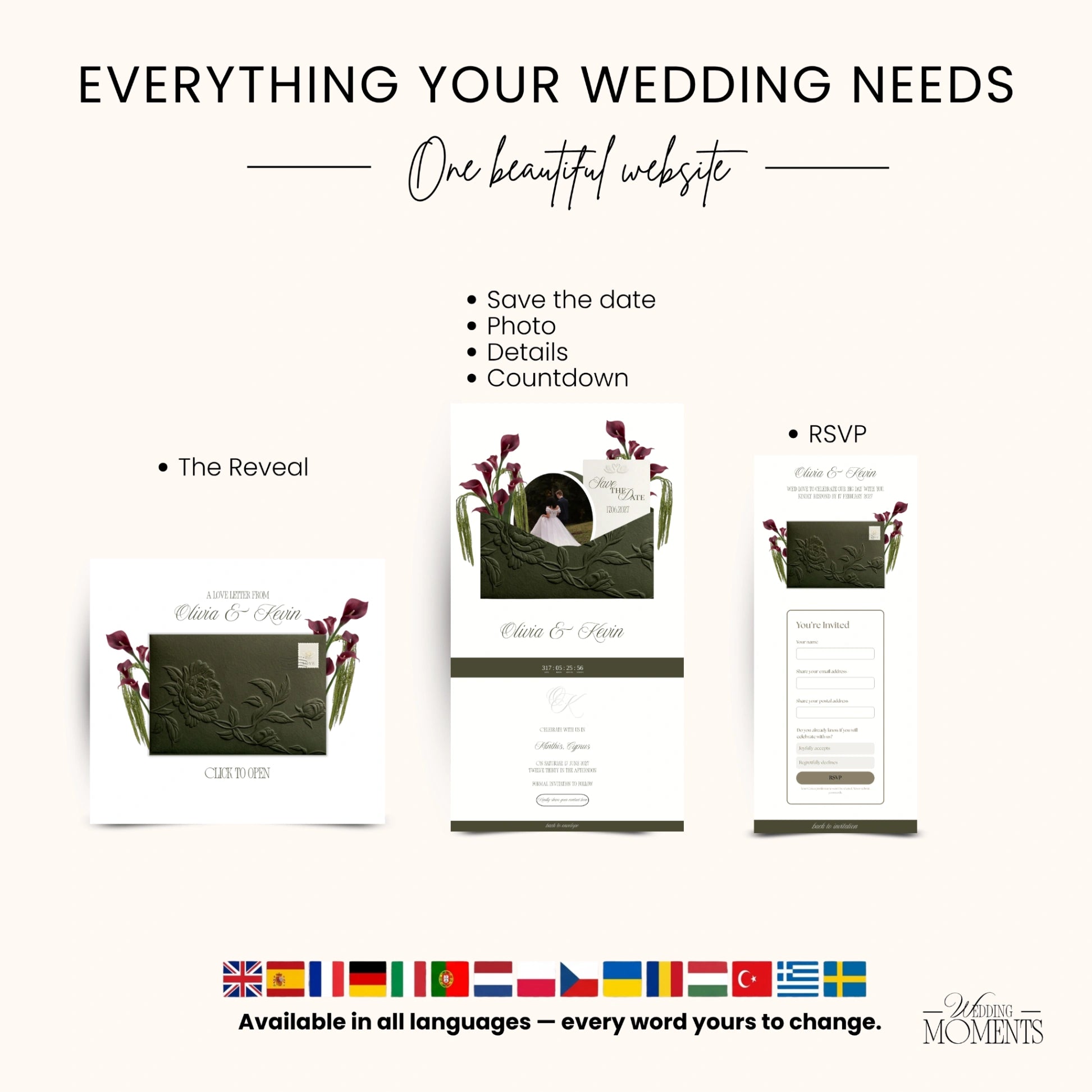 Save the Date Website Template | Olive Green  Envelope Old Money E005 (Kopie)
