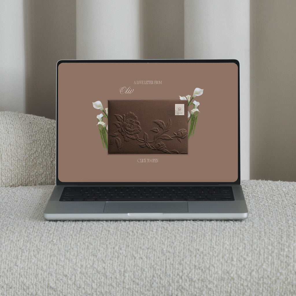 Save the Date Website Template | Floral Chocolate brown Envelope Old Money E005
