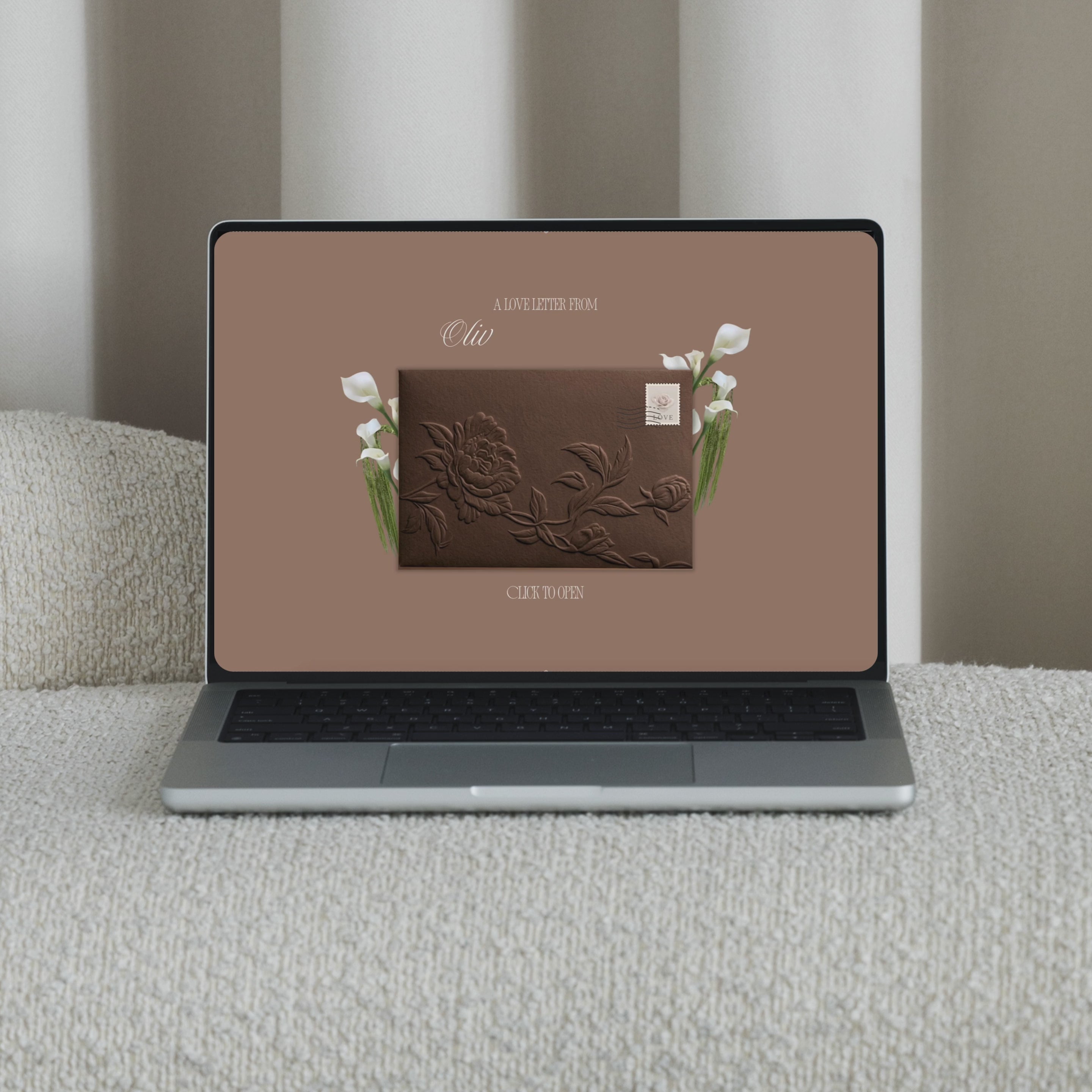 Save the Date Website Template | Floral Chocolate brown Envelope Old Money E005