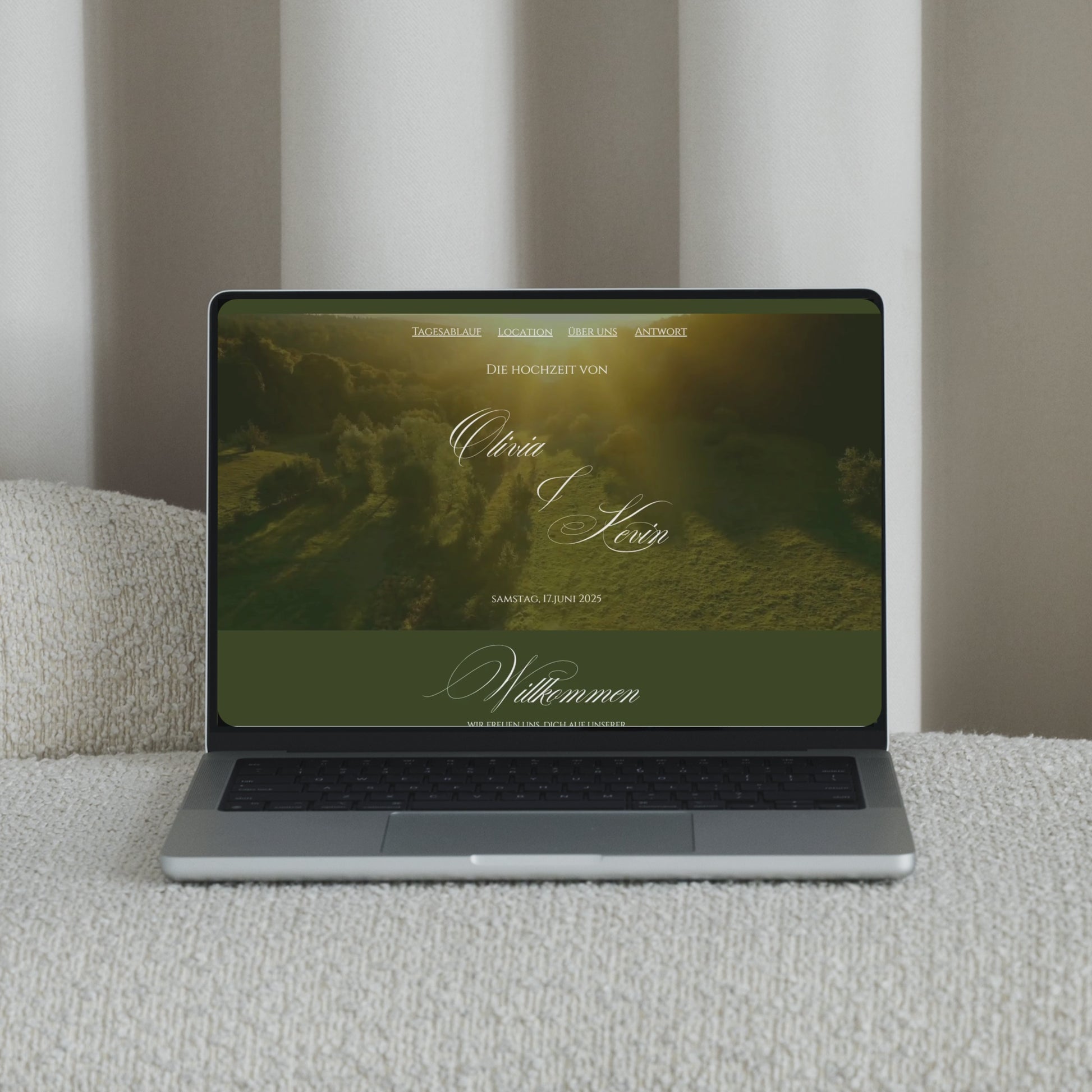 Live demo video of luxury greenery countryside wedding website template with RSVP and Google Maps