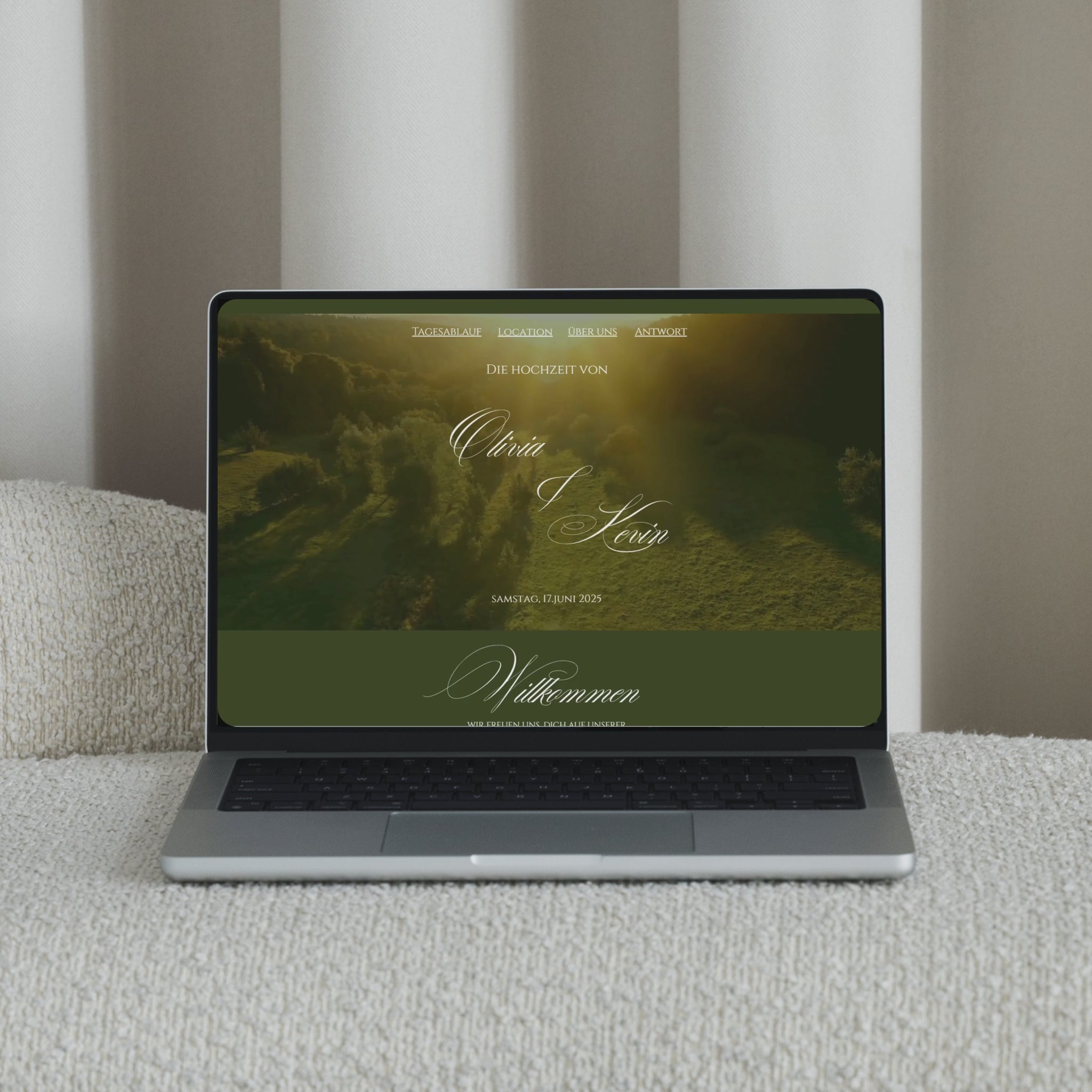 Live demo video of luxury greenery countryside wedding website template with RSVP and Google Maps