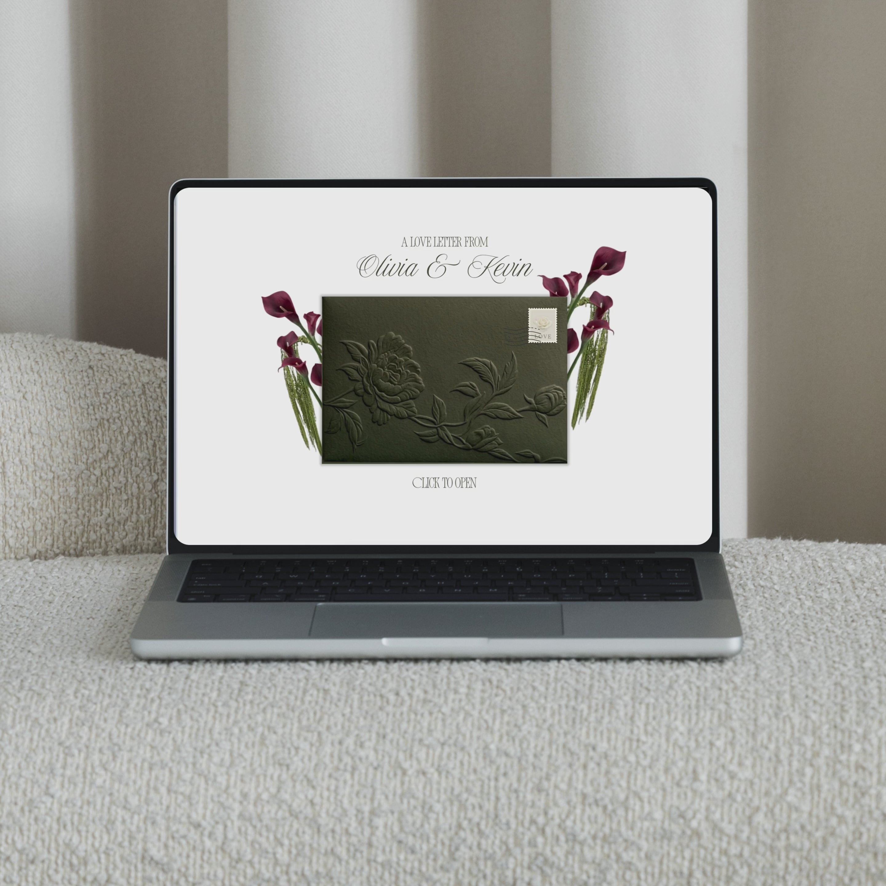 Save the Date Website Template | Olive Green  Envelope Old Money E005 (Kopie)
