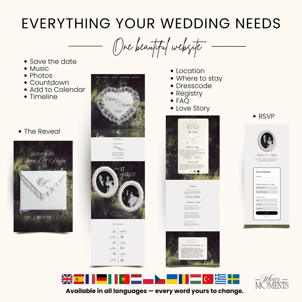 Wedding Website Template - Countryside green sage Wedding Old money E003 Wedding Moments Digital Download Wedding Moments