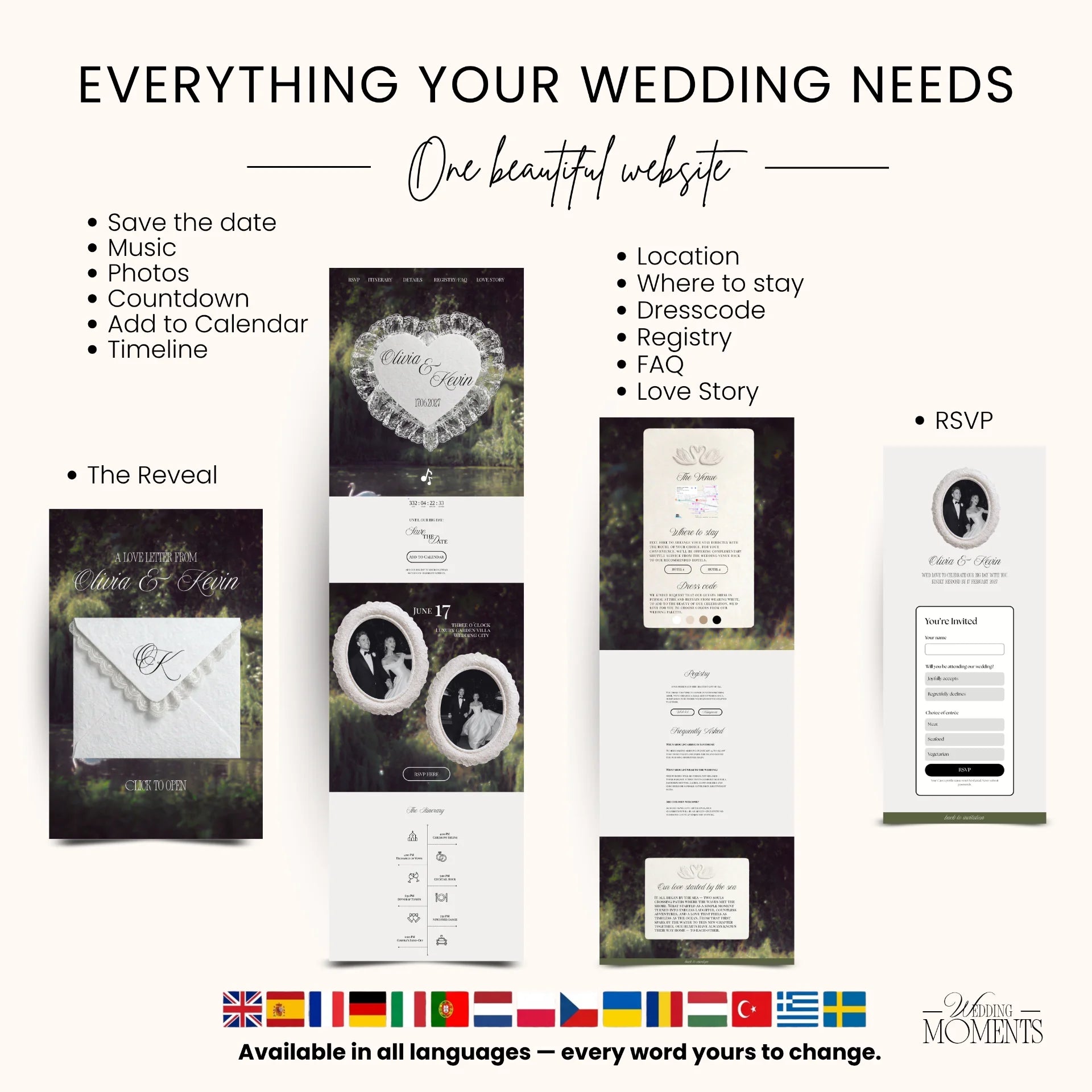 Wedding Website Template - Countryside green sage Wedding Old money E003 Wedding Moments Digital Download Wedding Moments