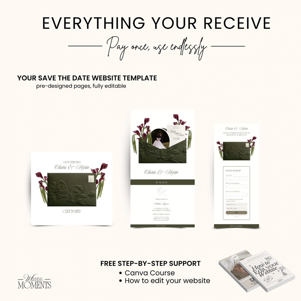Save the Date Website Template | Olive Green  Envelope Old Money E005 (Kopie)