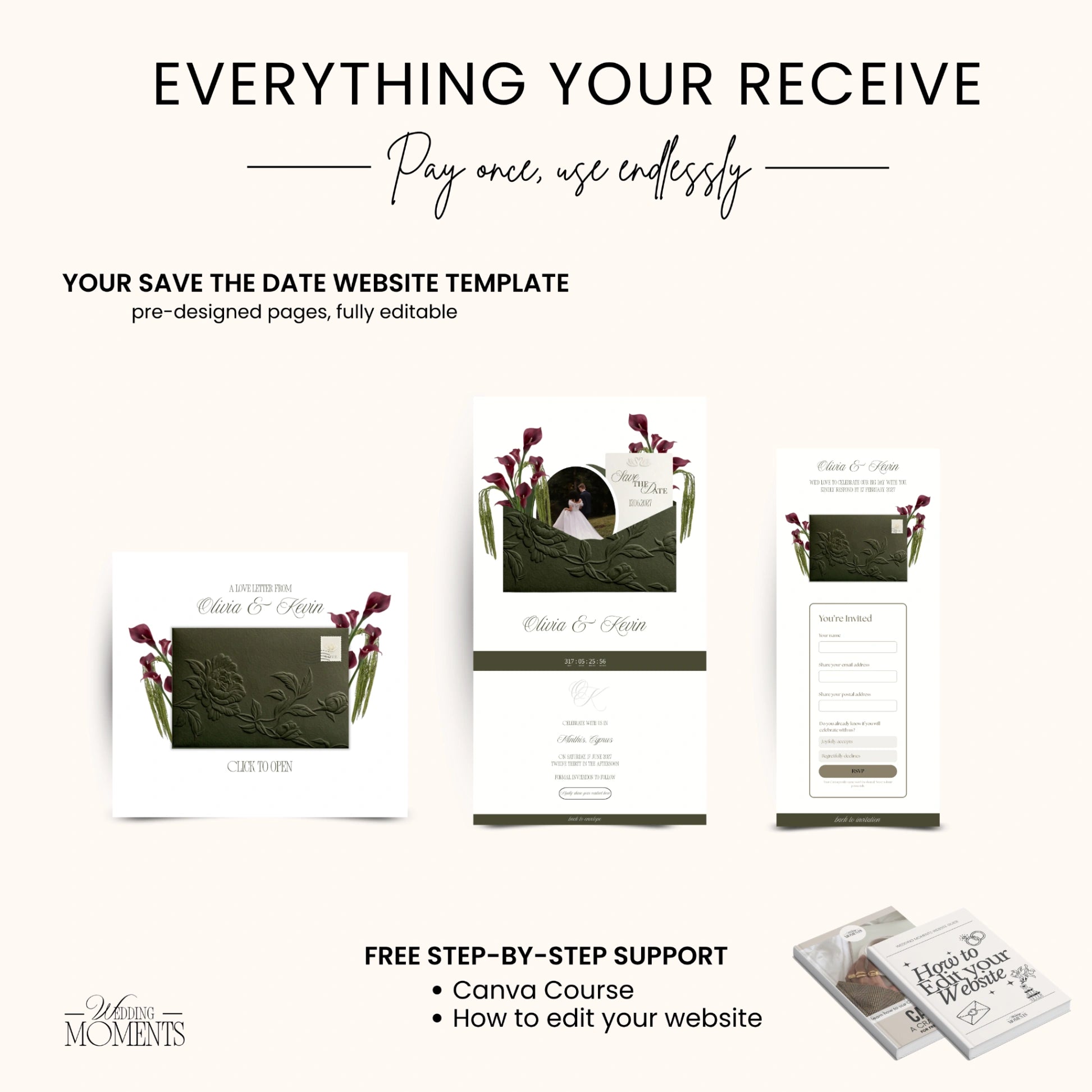 Save the Date Website Template | Olive Green  Envelope Old Money E005 (Kopie)