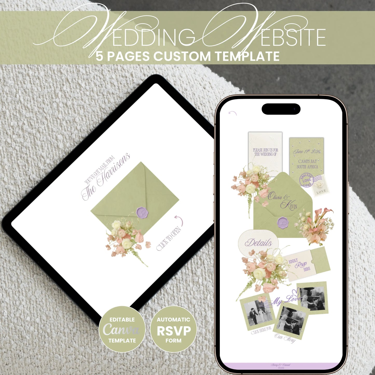 Sage Green Wedding Website Template – Editable Canva Digital Invitation Wedding Moments  Wedding Moments