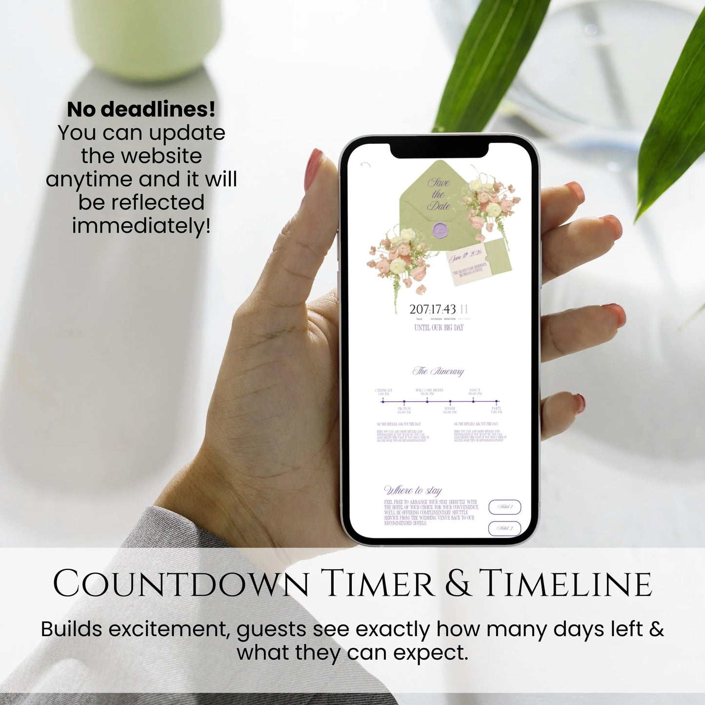 Wedding countdown timer and timeline page