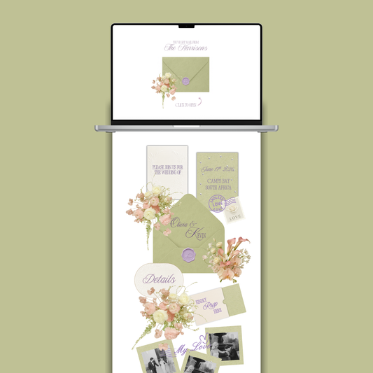 Sage green wedding website template Canva preview