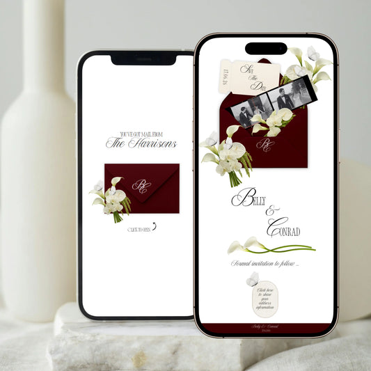 Animated save the date wedding website shown on mobile