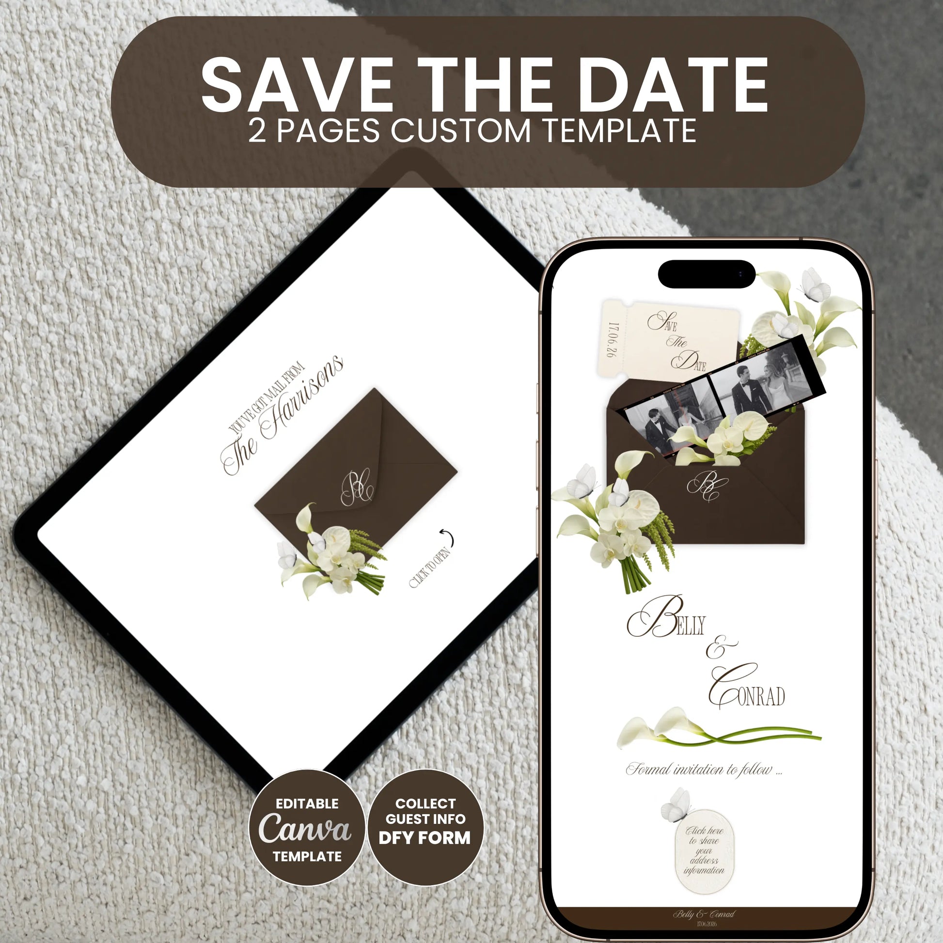 Editable Save the Date wedding website template on laptop