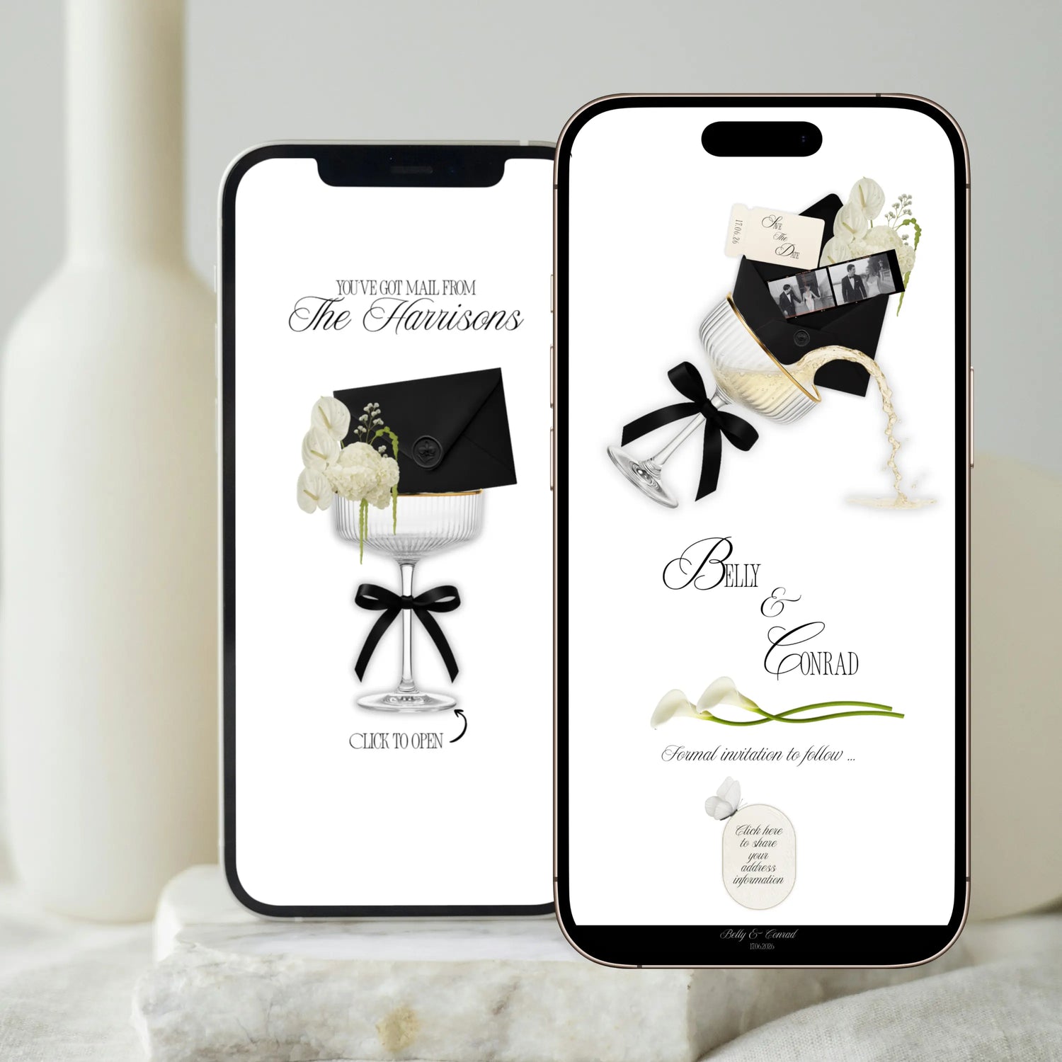Save the date wedding website template with animated envelope on mobile