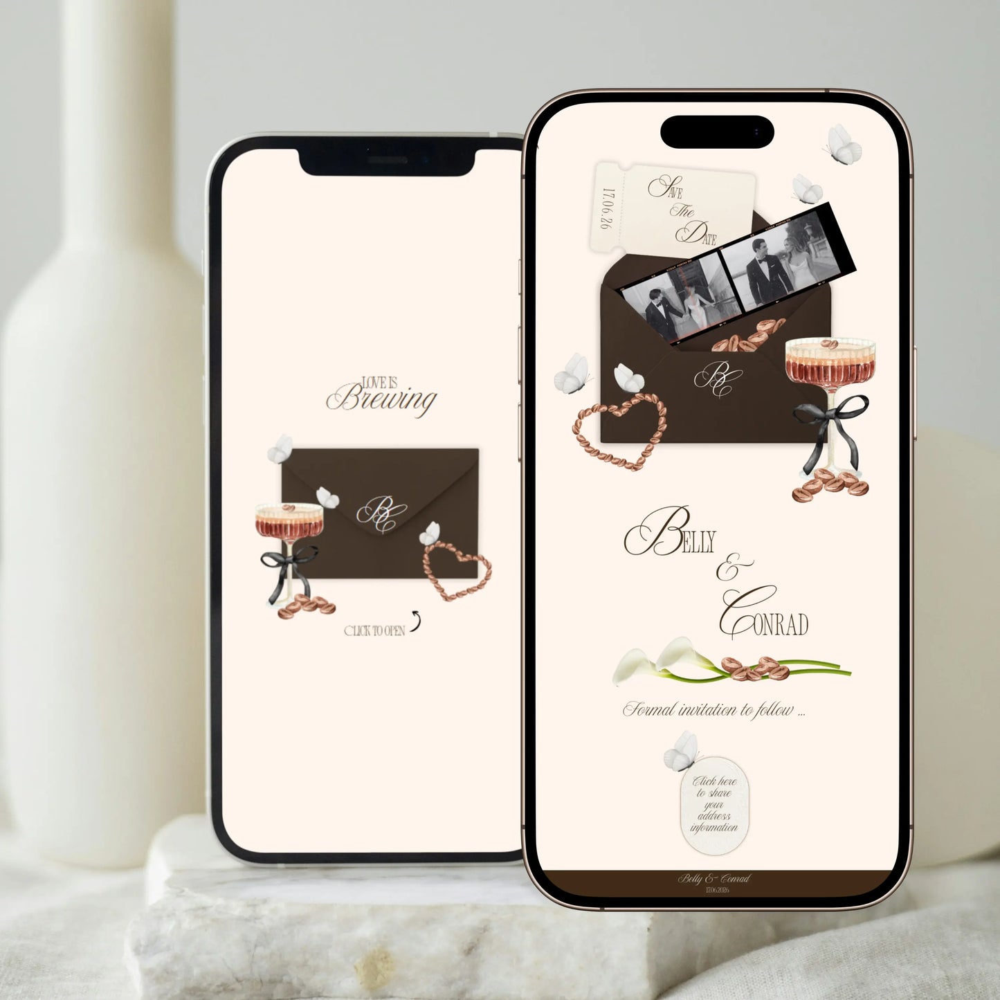 Save the date wedding website template mobile preview