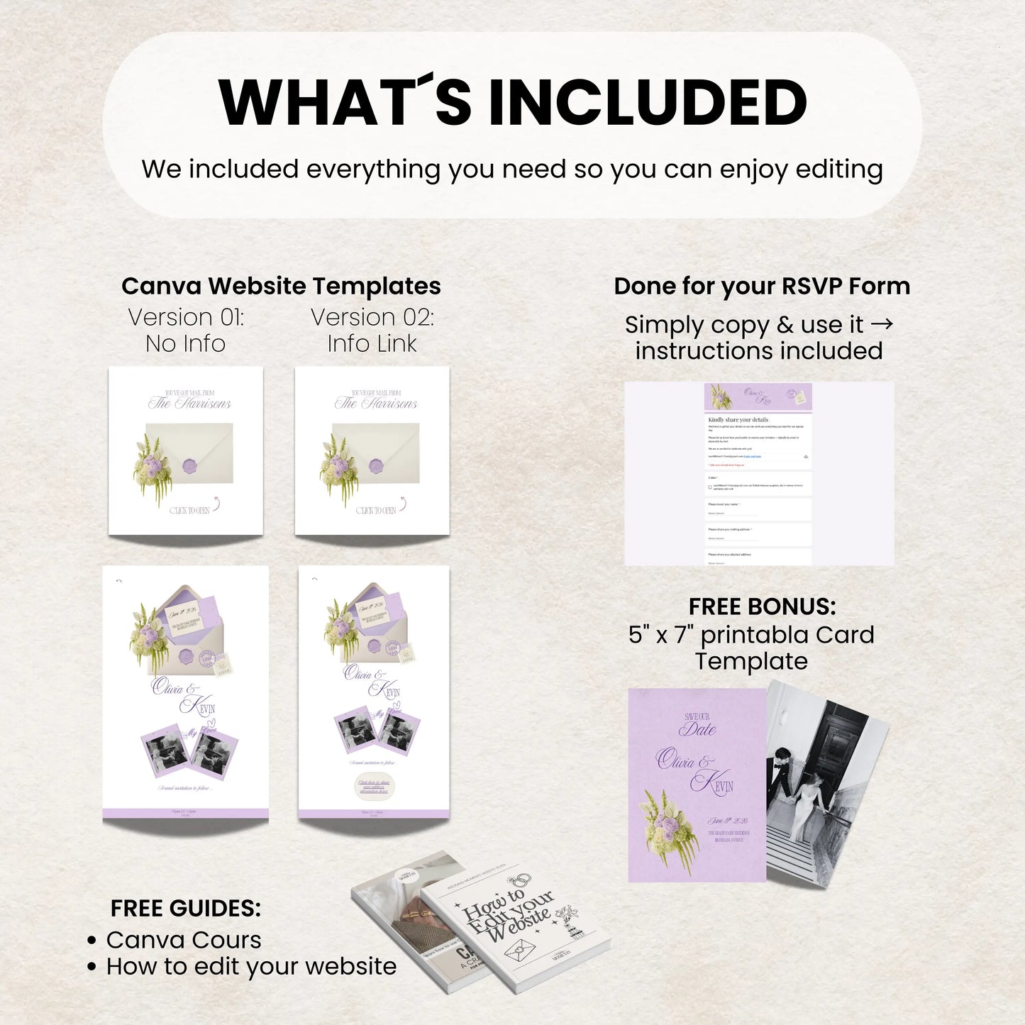 Save the date wedding website template included pages overview