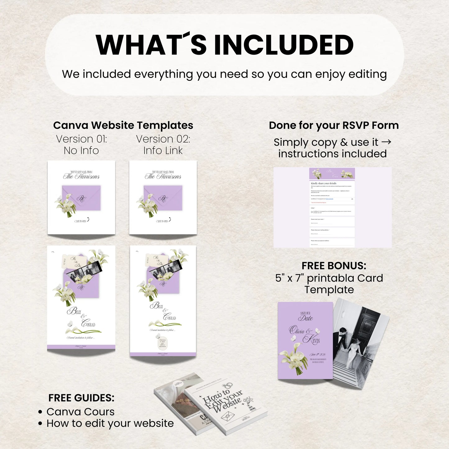 What’s included in the Save the Date wedding website Canva template