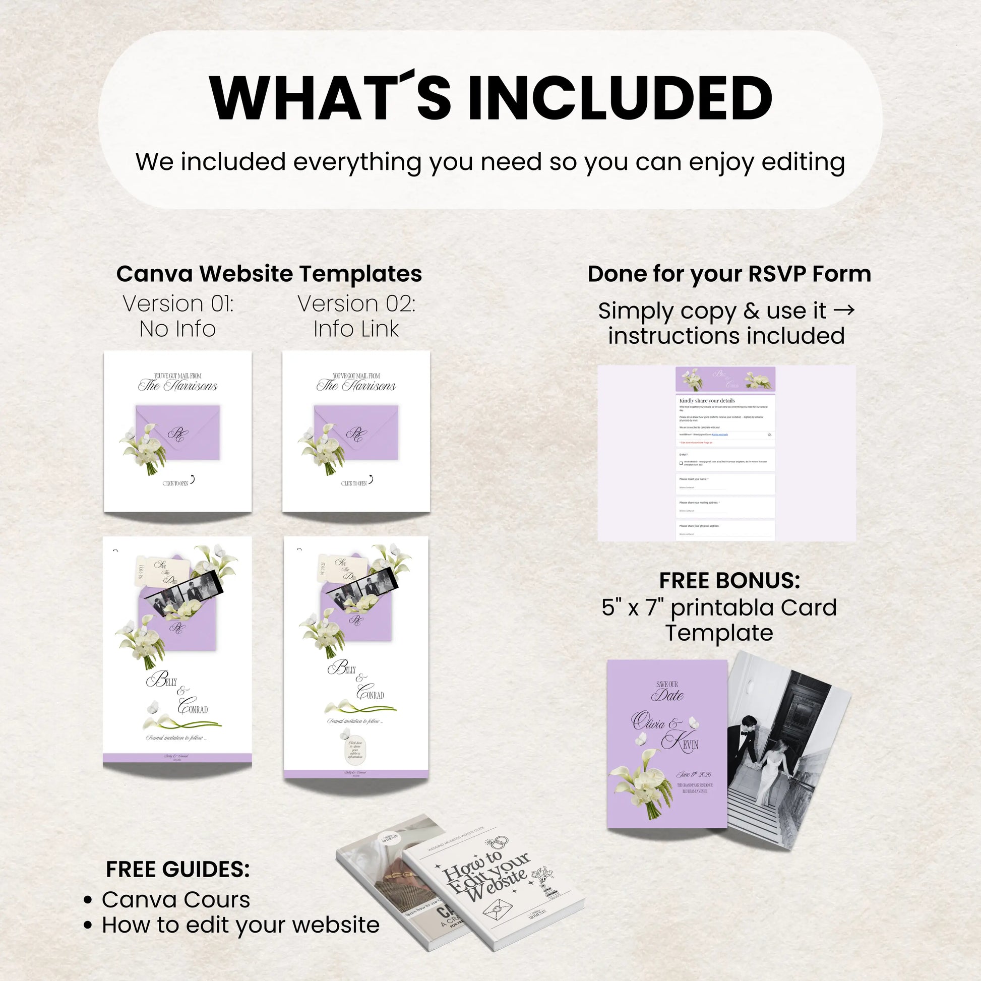 What’s included in the Save the Date wedding website Canva template