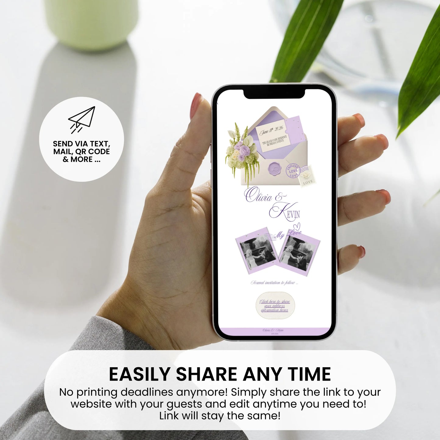 Share save the date wedding website easily on mobile
