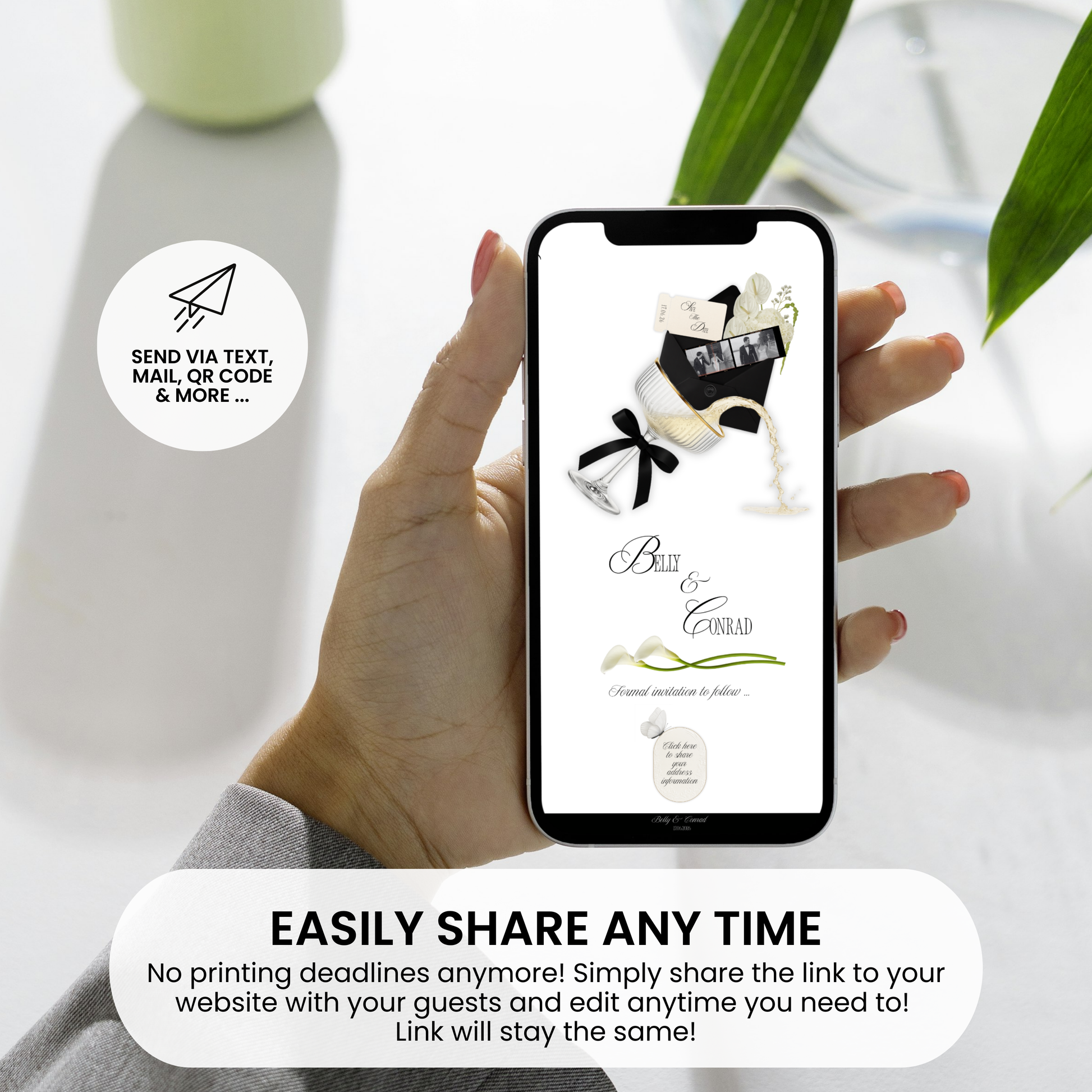 Share save the date wedding website easily on mobile phone