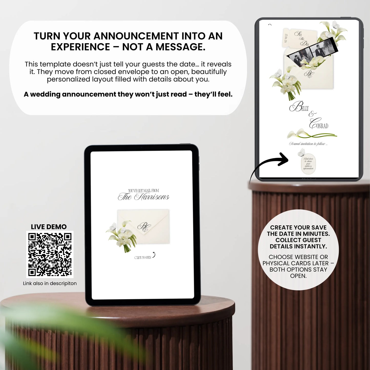 Shareable save the date wedding website on smartphone