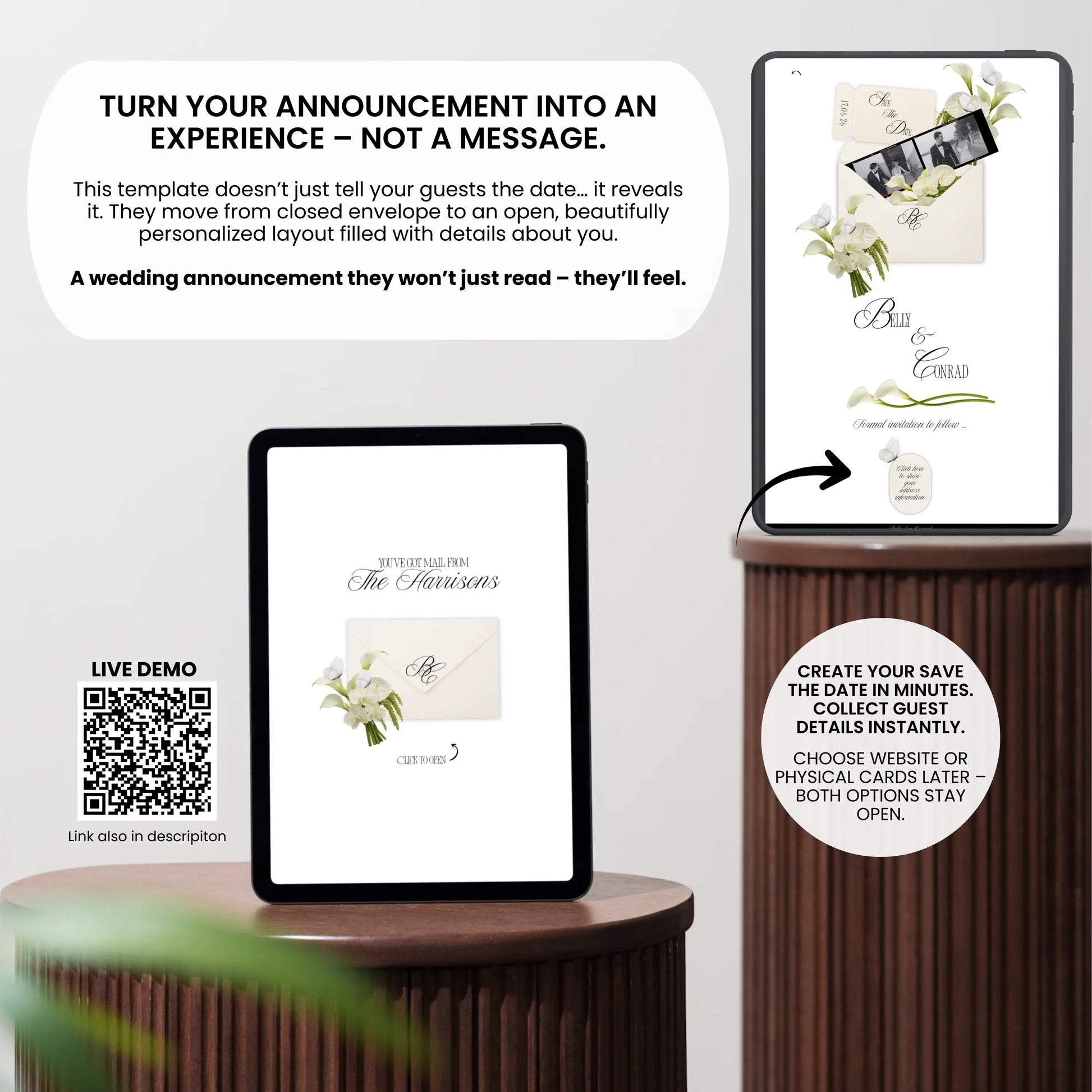 Shareable save the date wedding website on smartphone