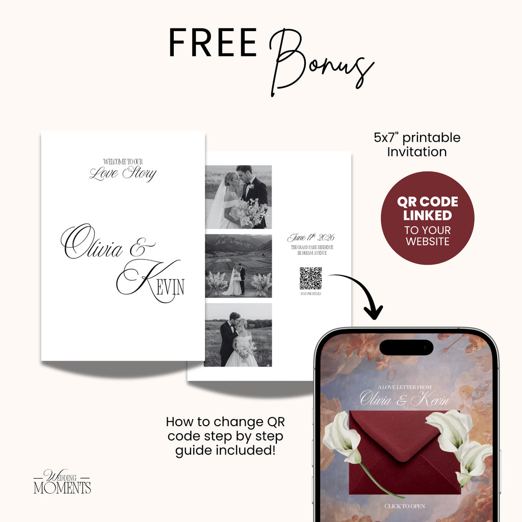 Save the Date Website Template | Burgundy italian Envelope Old Money A003
