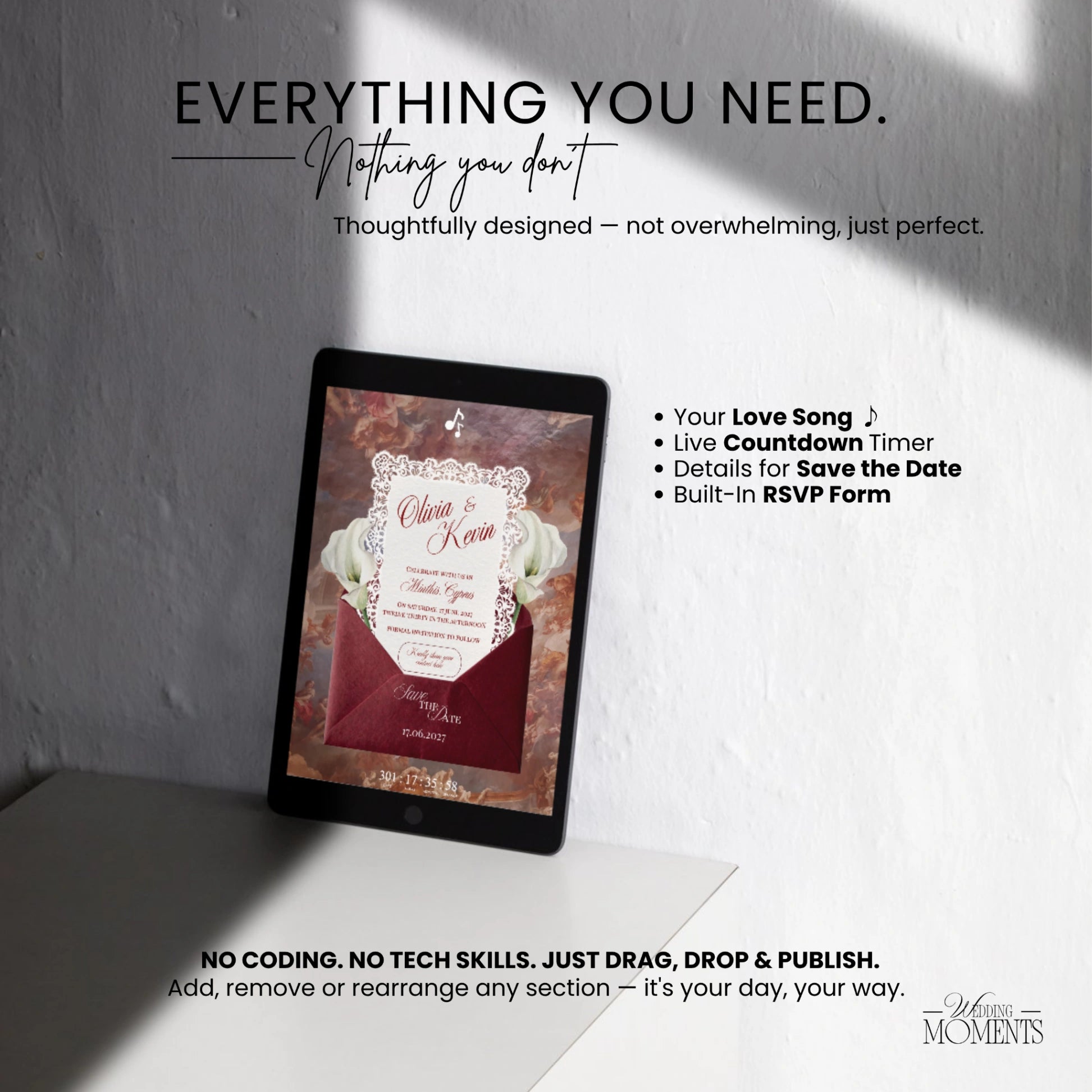 Save the Date Website Template | Burgundy italian Envelope Old Money A003