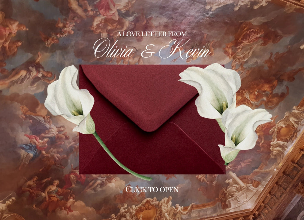 Save the Date Website Template | Burgundy italian Envelope Old Money A003