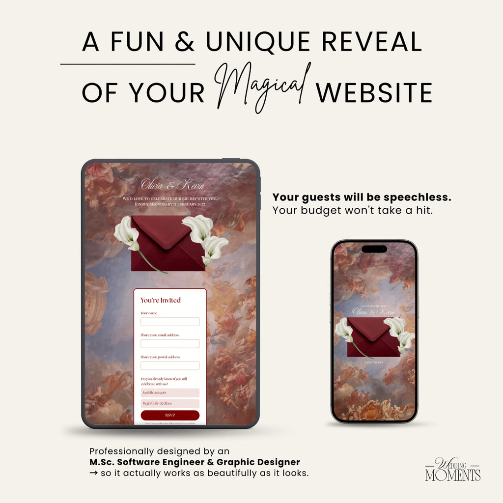 Save the Date Website Template | Burgundy italian Envelope Old Money A003
