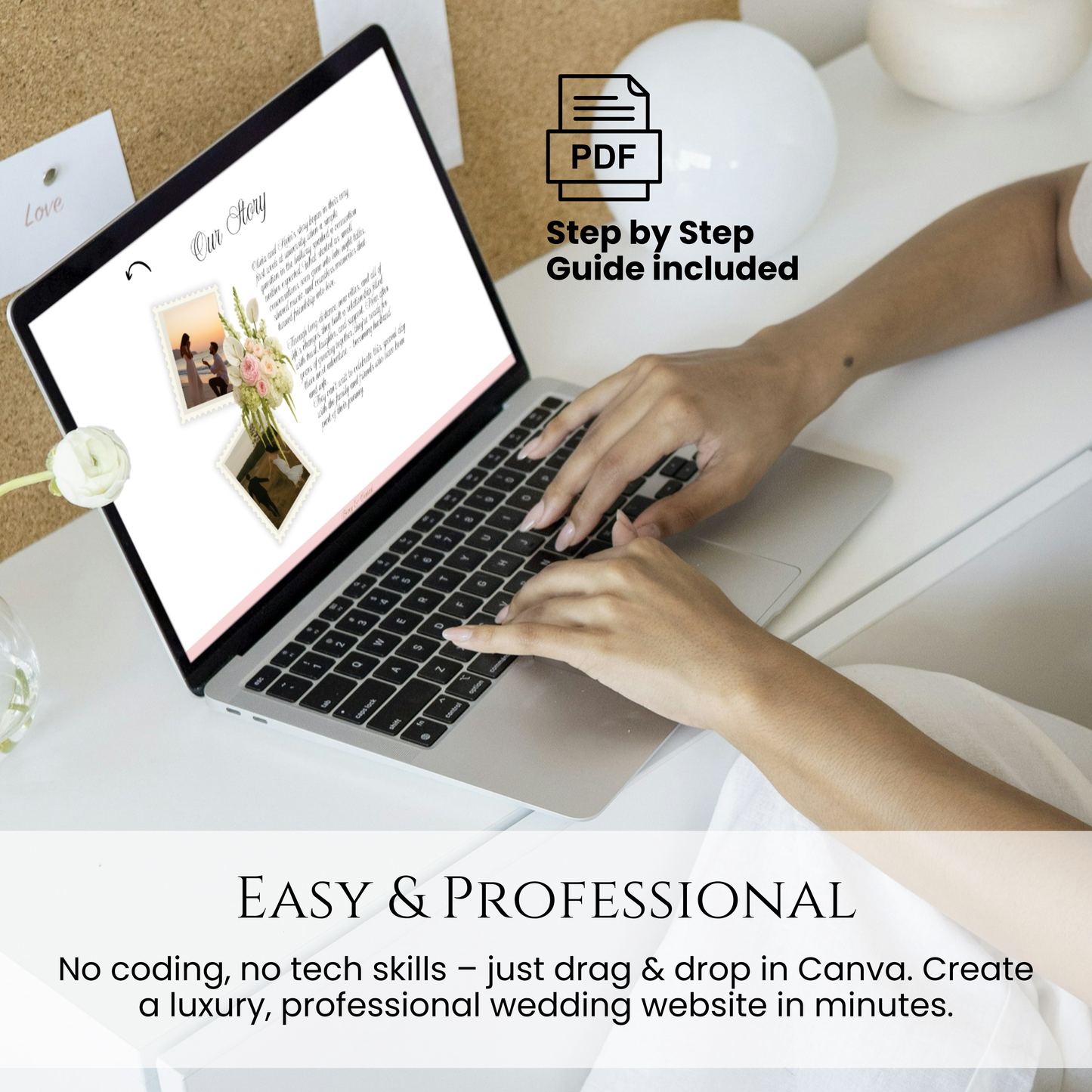 Step-by-step PDF guide for customizing a luxury wedding website in Canva without coding.