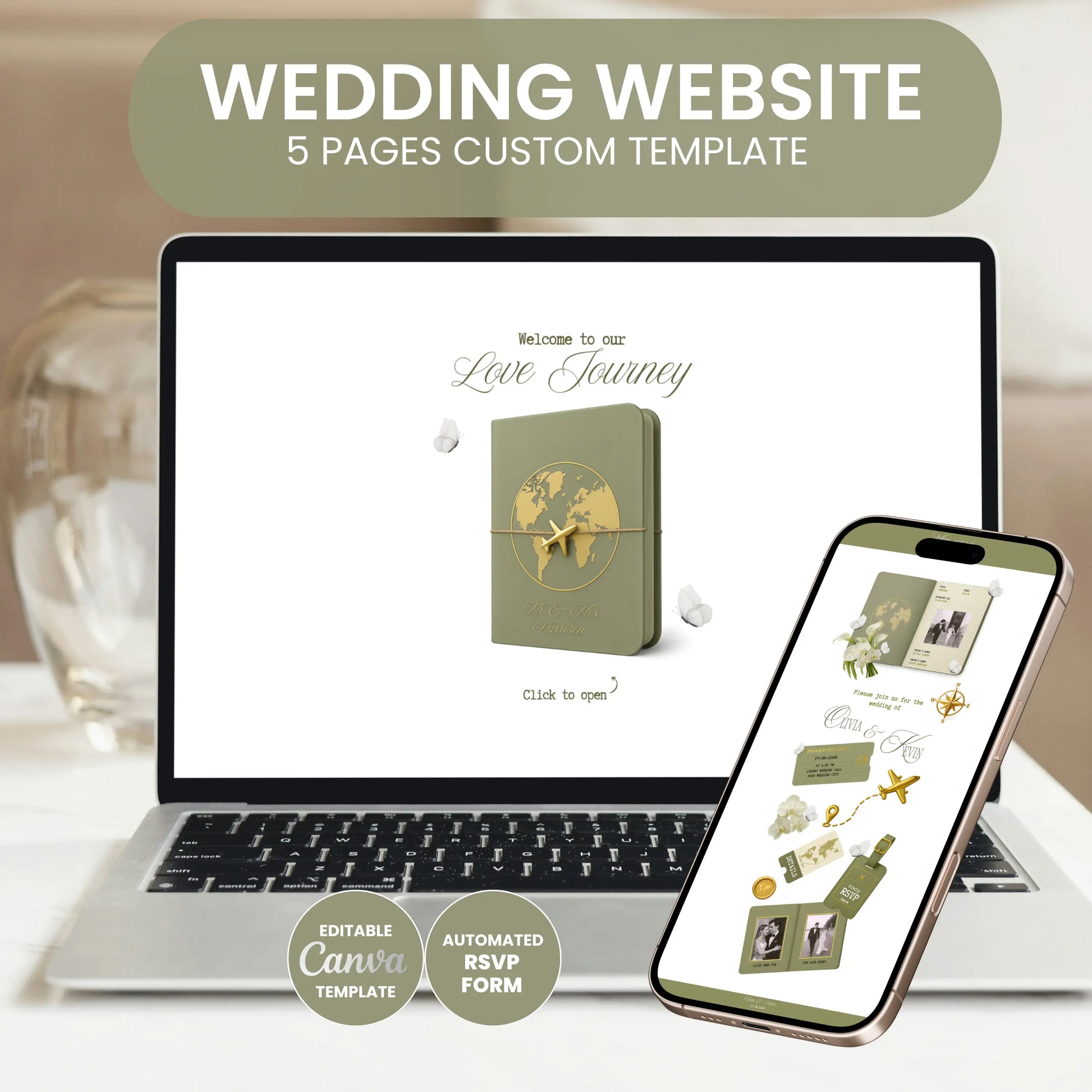 Interaktive Hochzeitswebsite mit RSVP-Formular und Countdown – Canva Wedding Website auf Tablet