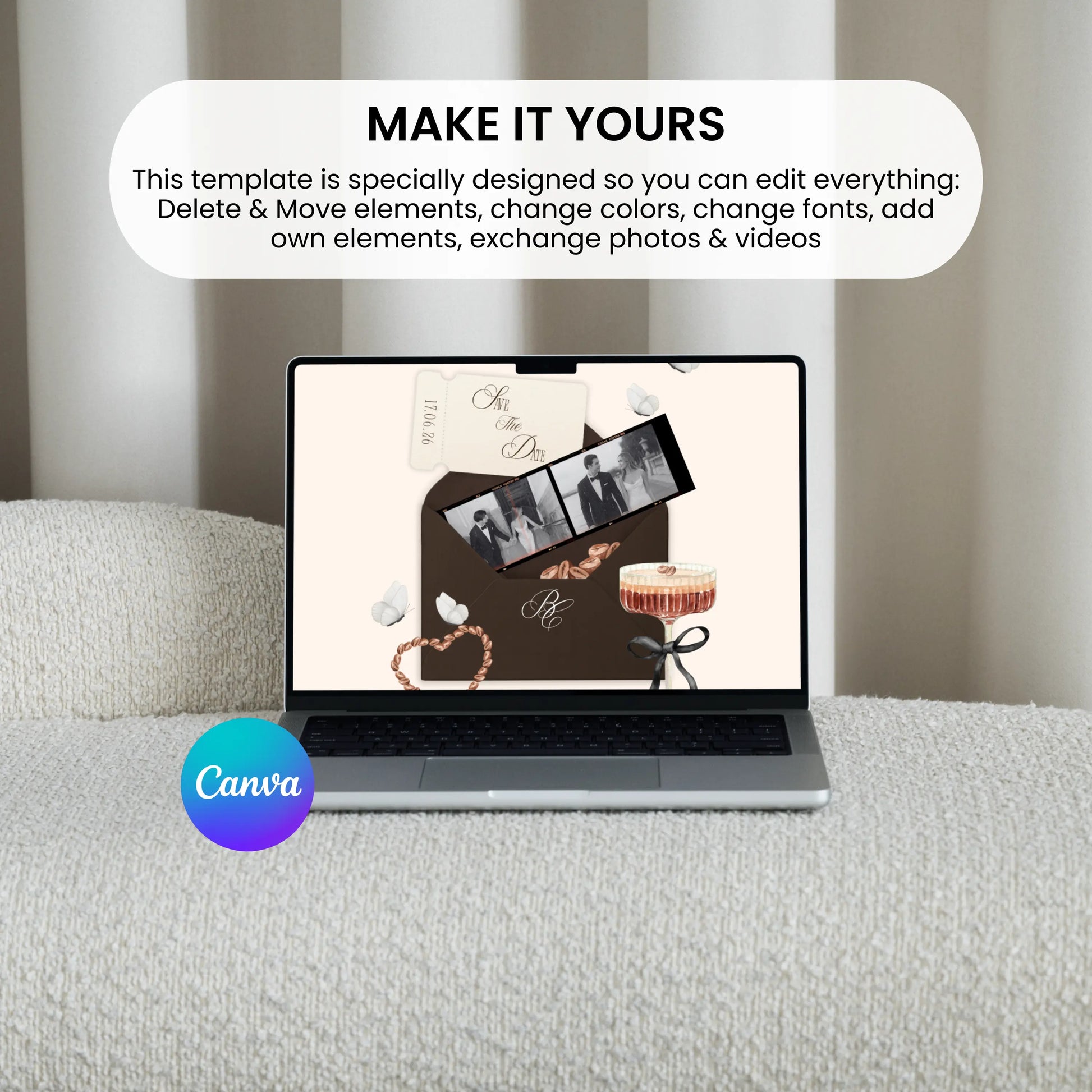 Easy to edit wedding website template in Canva