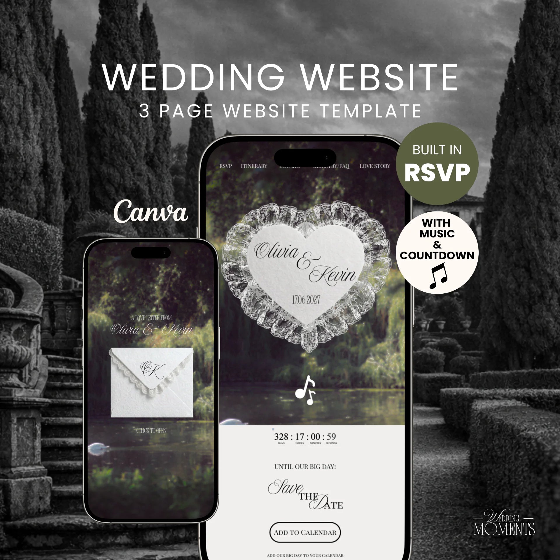 Wedding Website Template - Countryside green sage Wedding Old money E003 Wedding Moments Digital Download Wedding Moments