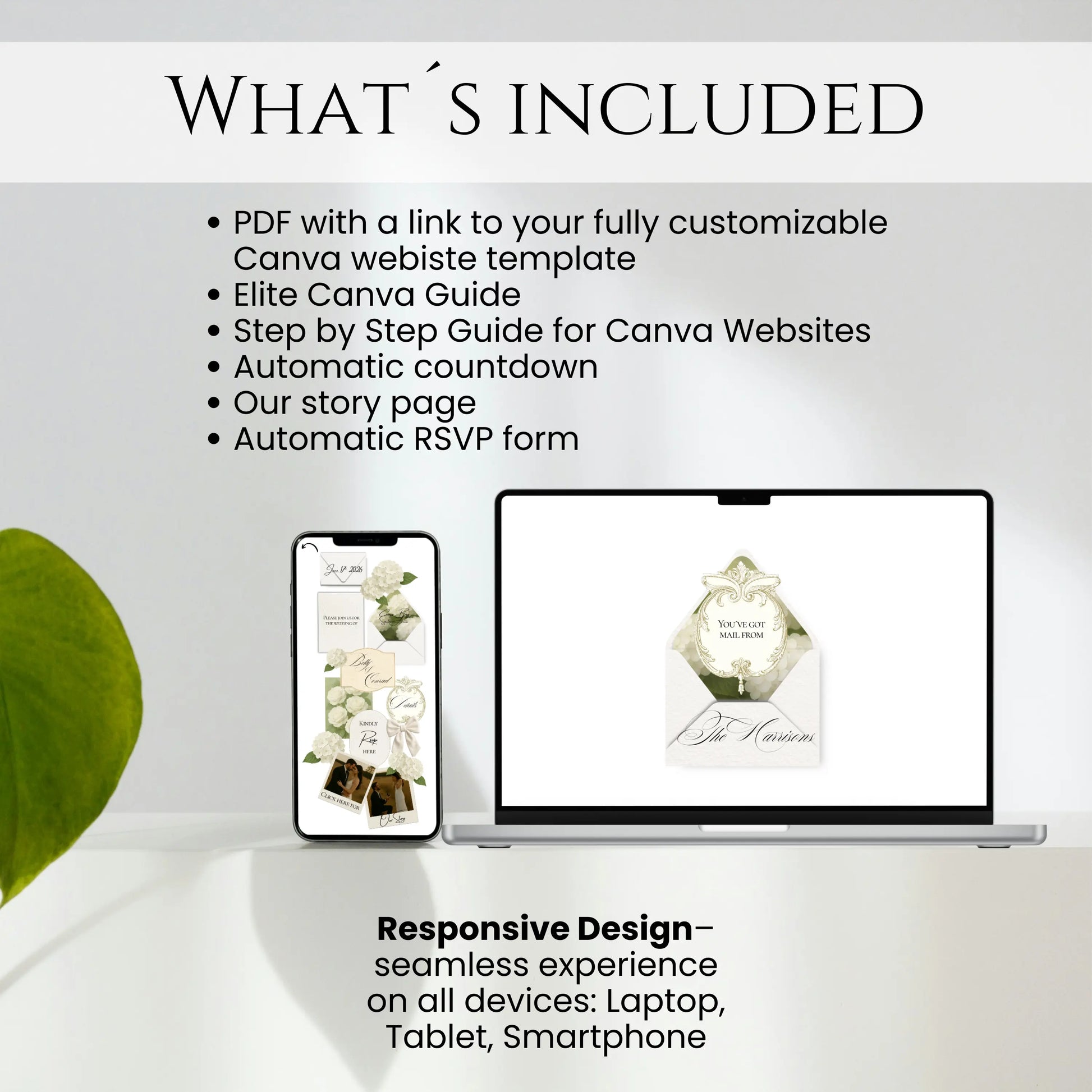 What’s included in luxury Canva wedding website template